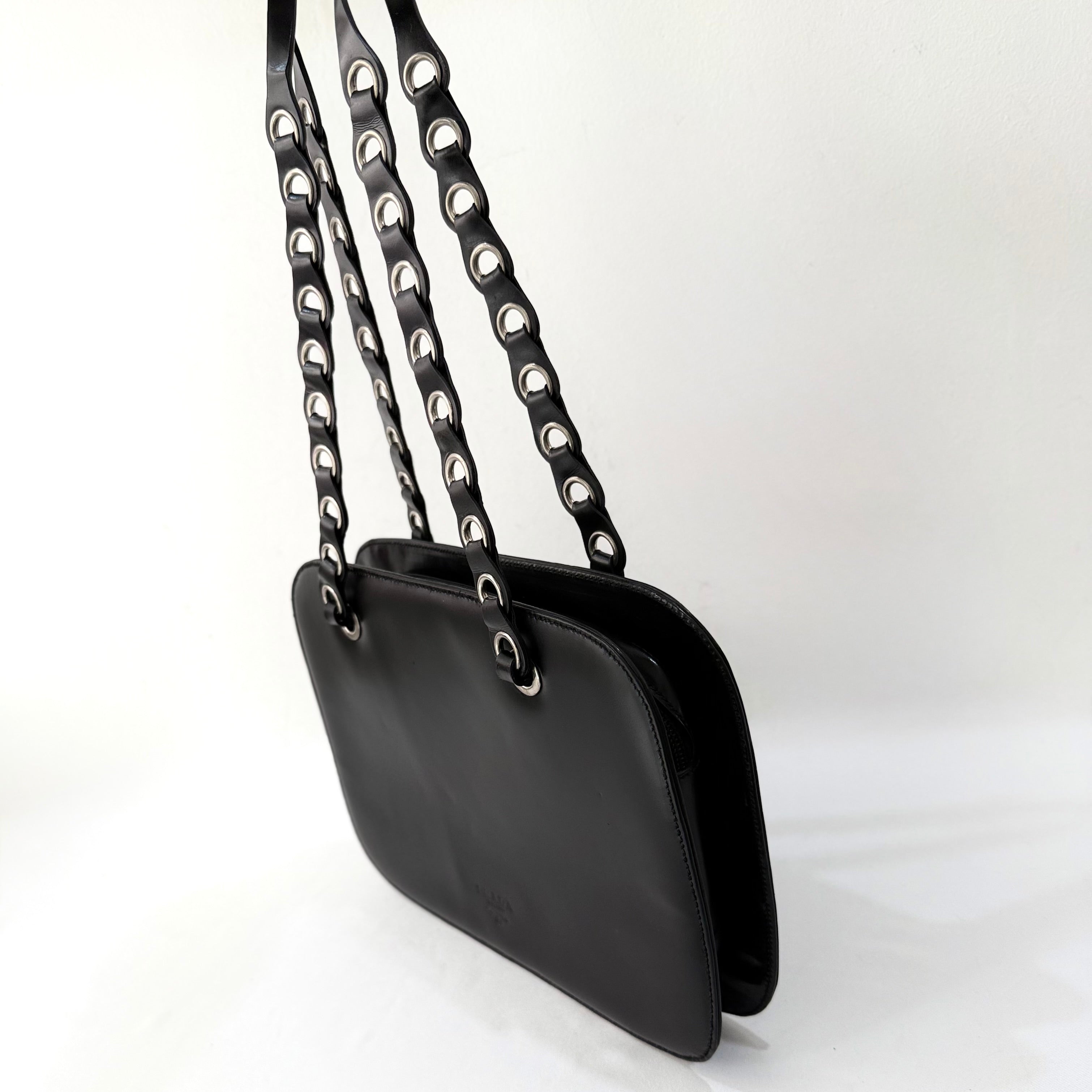 Prada Spazzolato Logo Print Bag Black