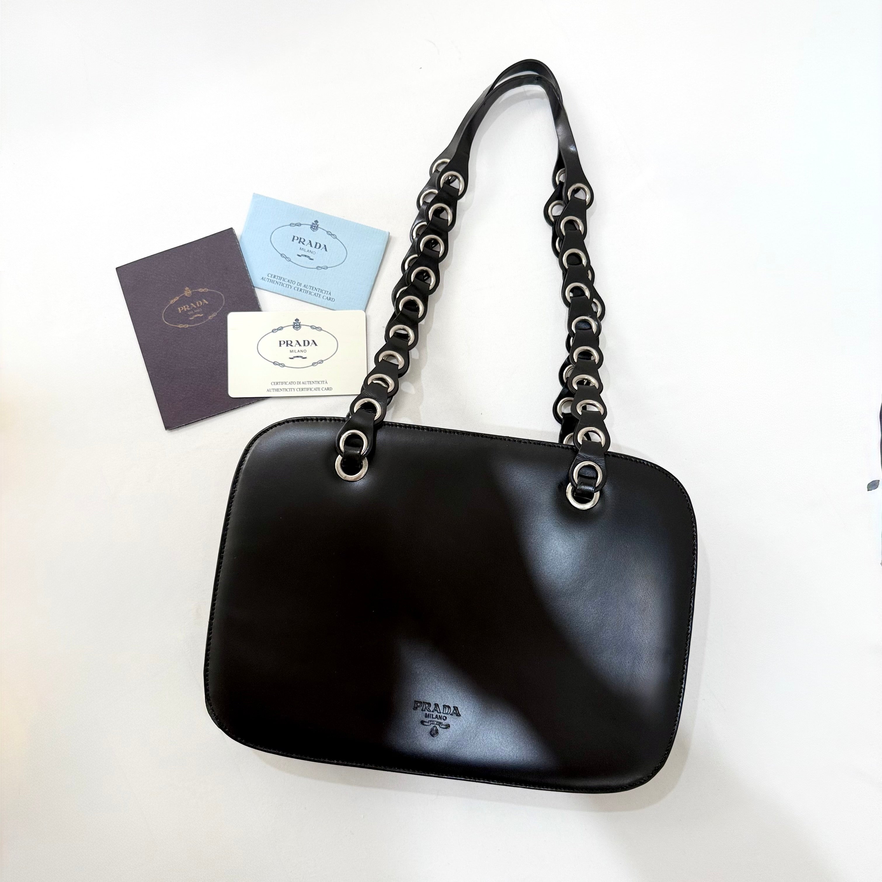Prada Spazzolato Logo Print Bag Black