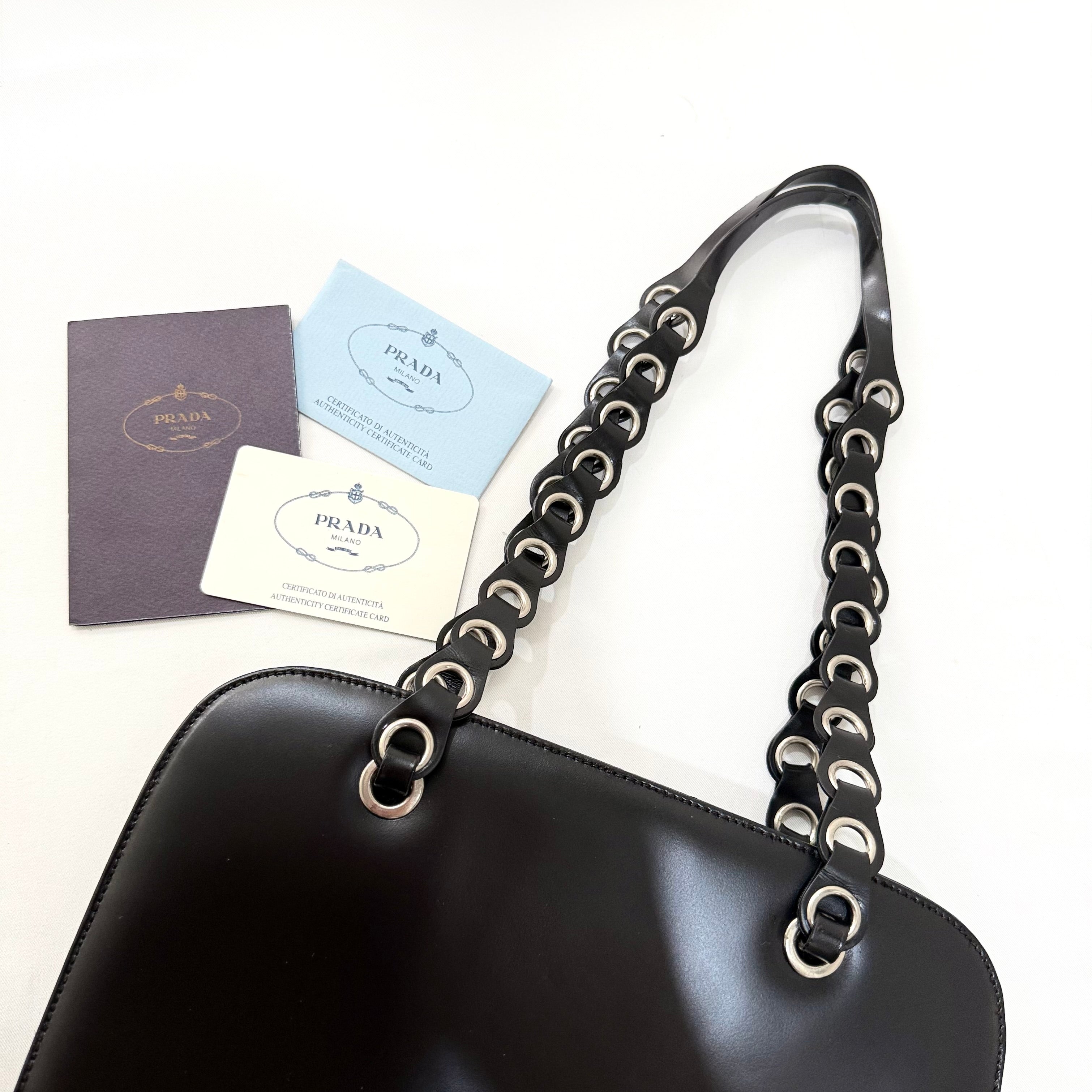 Prada Spazzolato Logo Print Bag Black