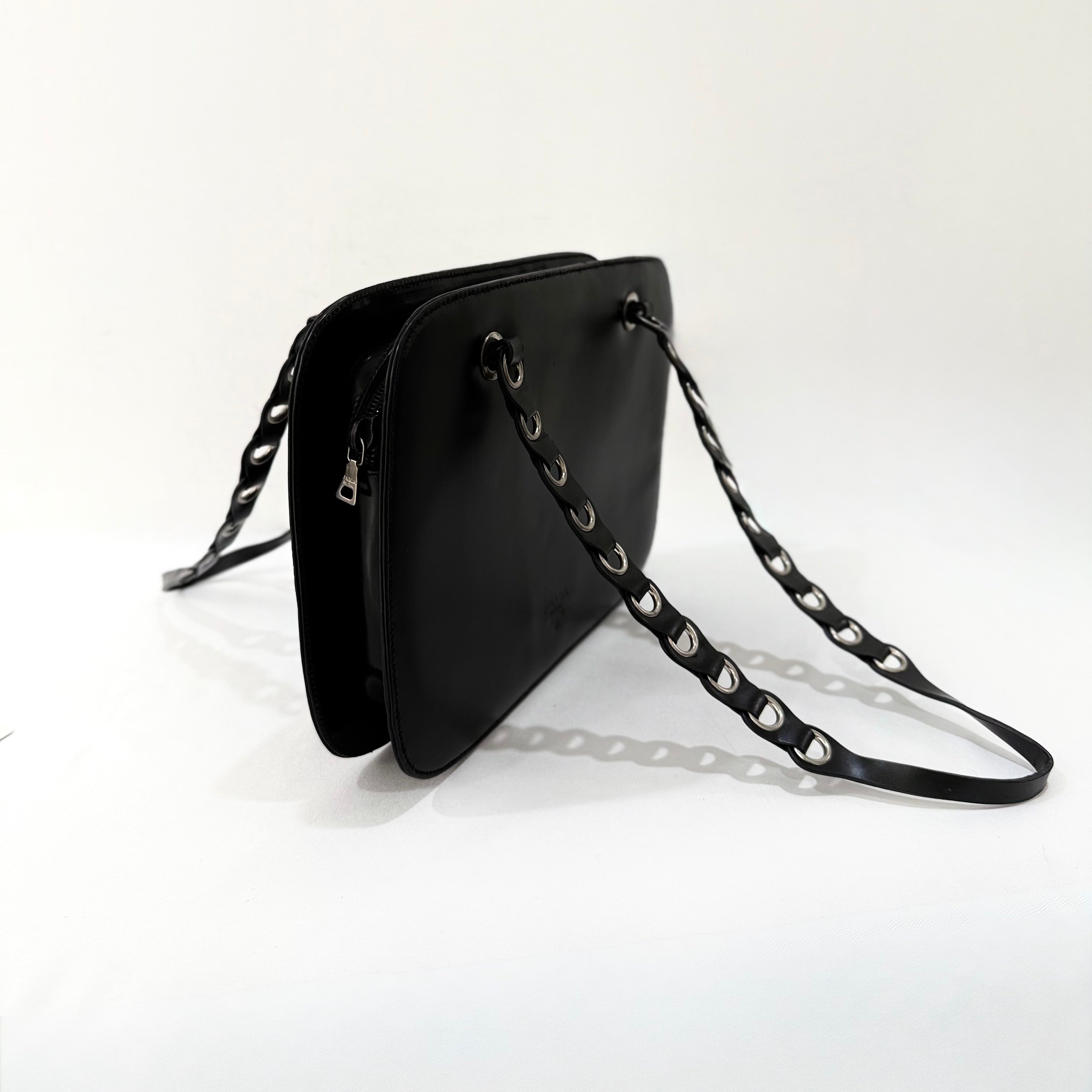 Prada Spazzolato Logo Print Bag Black