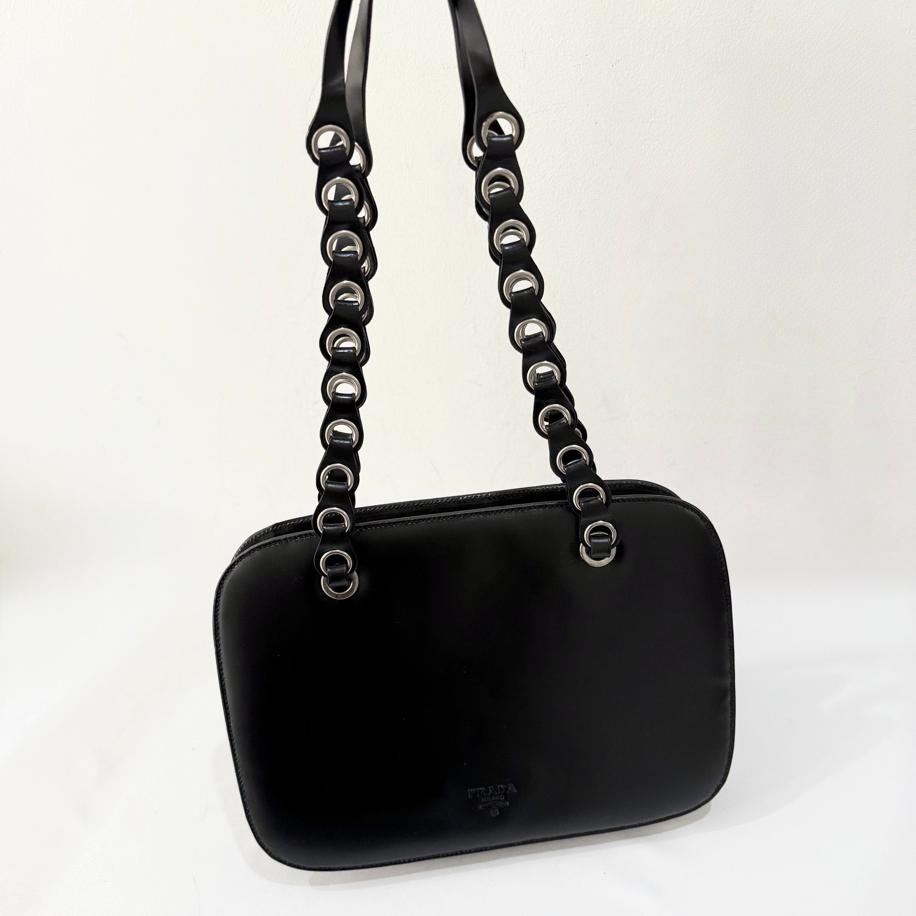 Prada Spazzolato Logo Print Bag Black