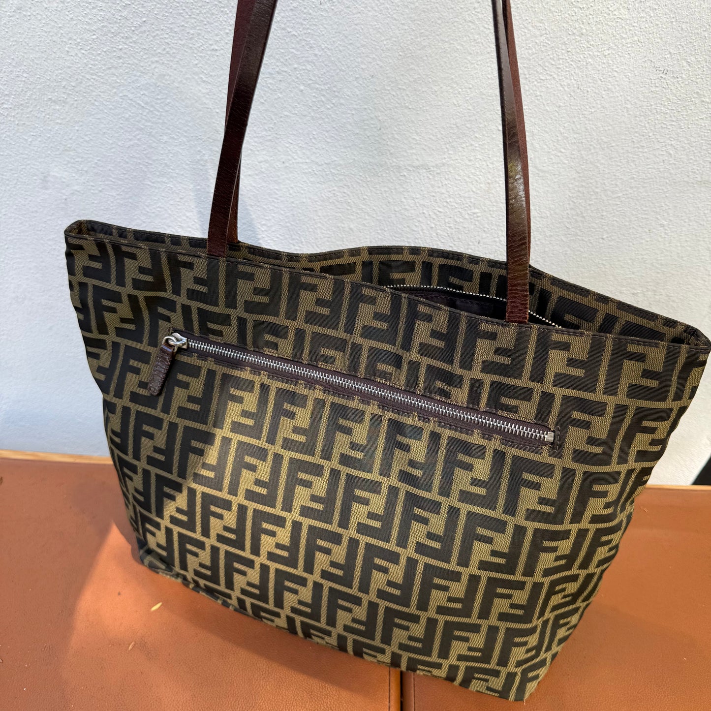 Fendi Zucca Metal Logo Tote