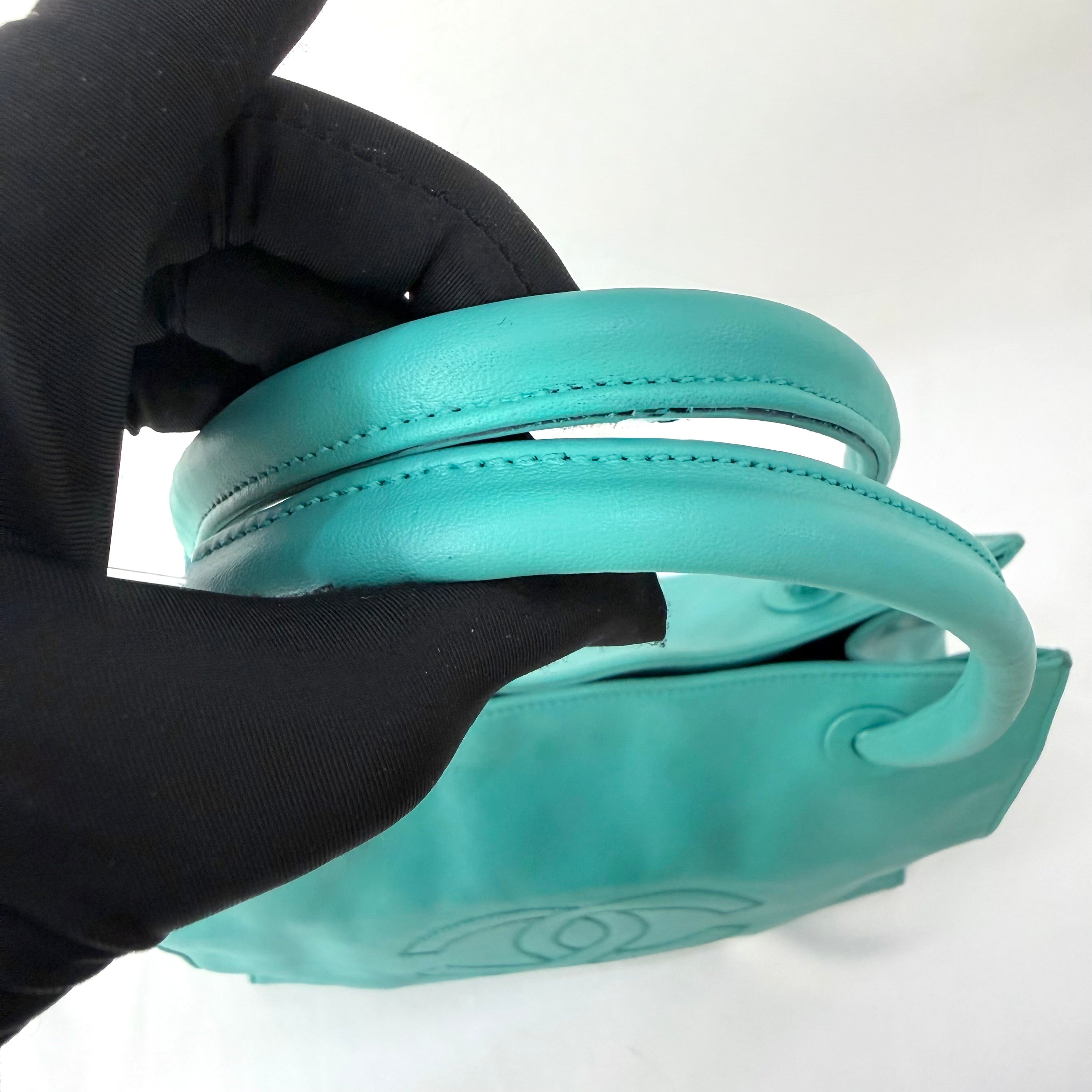 CHANEL COCO Logo Lamb Skin Turquoise Shoulder Bag 