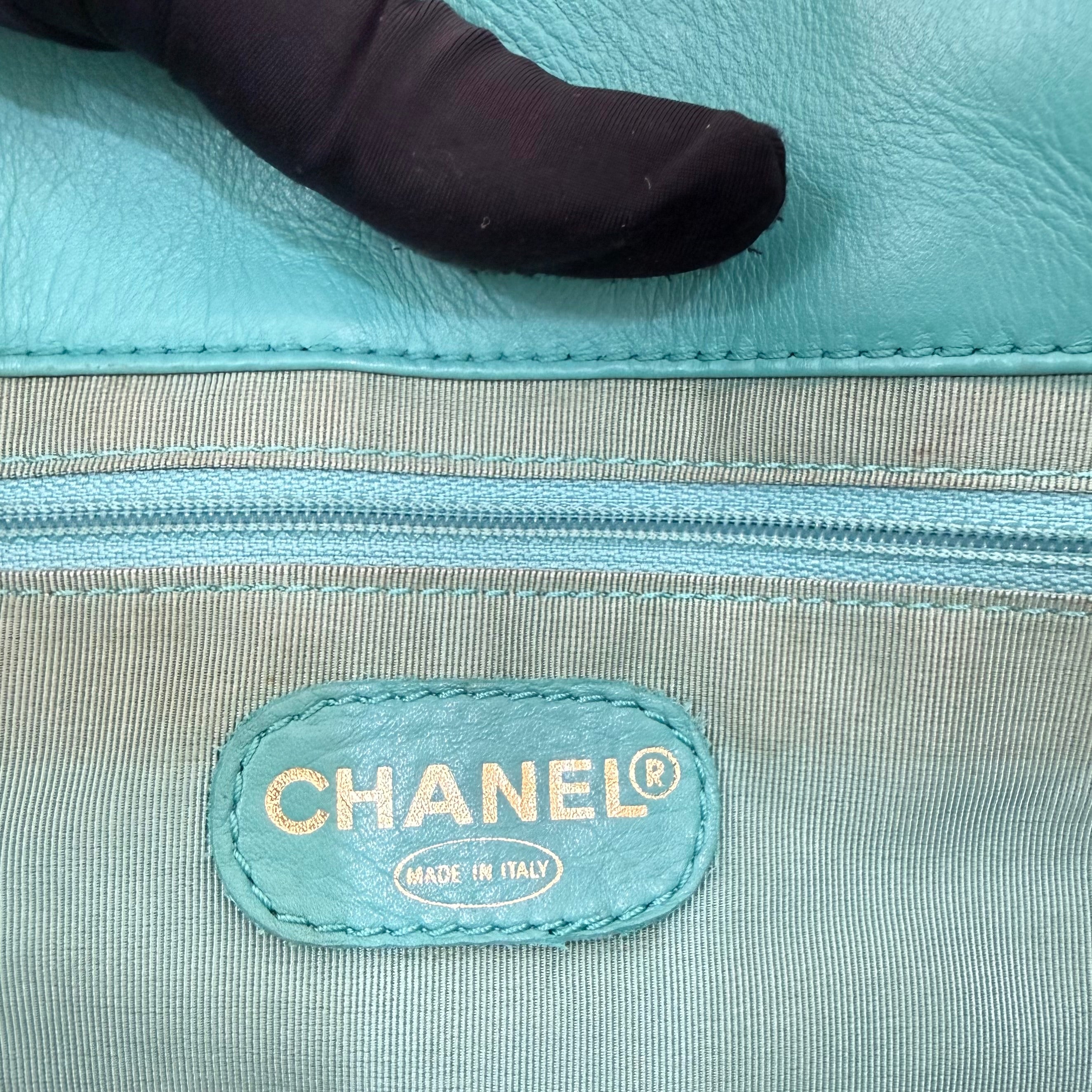 CHANEL COCO Logo Lamb Skin Turquoise Shoulder Bag 