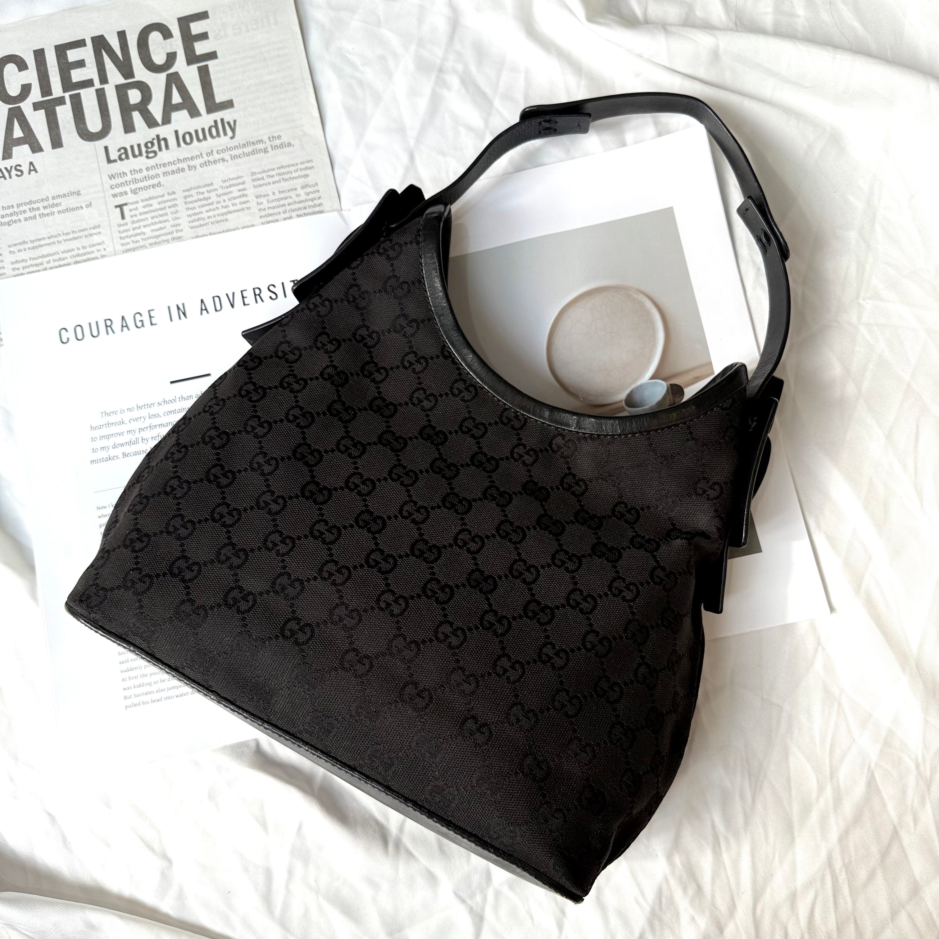 Gucci Black Monogram GG Canvas Hobo Bag