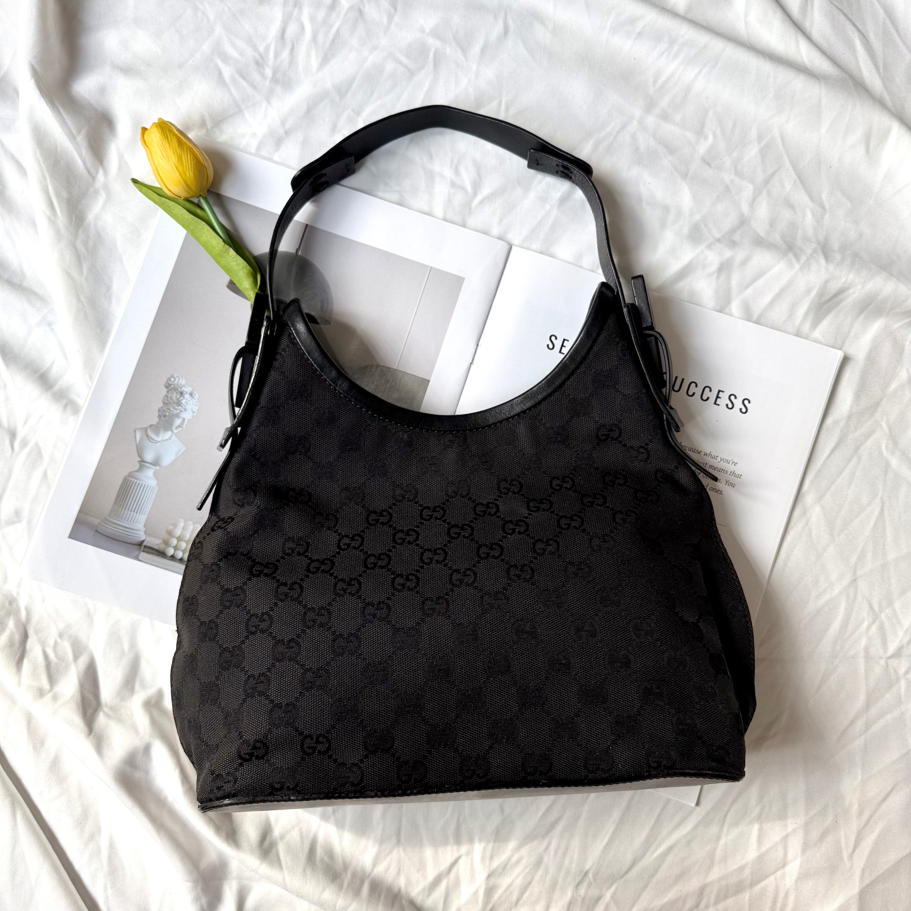 Gucci Black Monogram GG Canvas Hobo Bag
