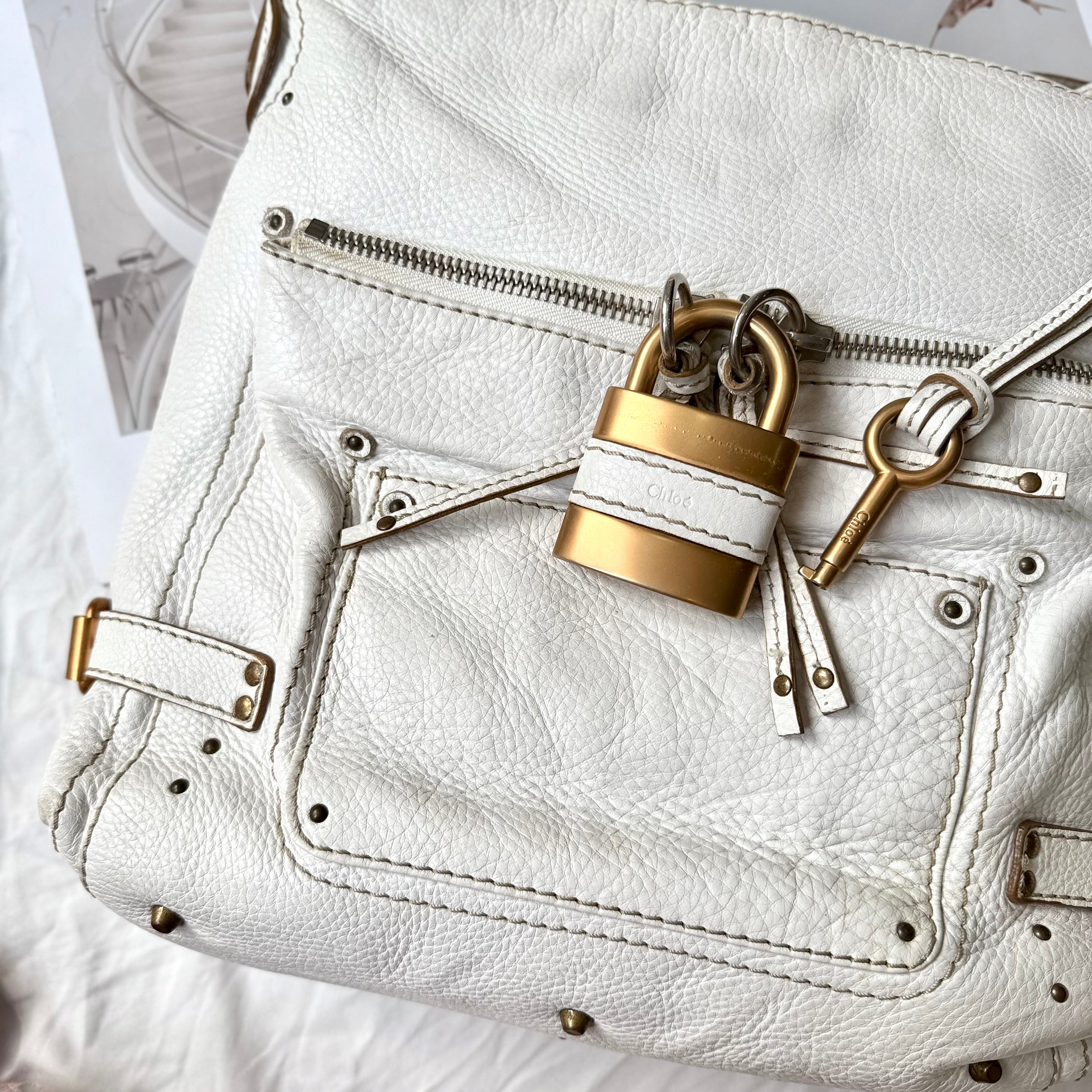 Chloe Leather Large Paddington Shoulder Bag White