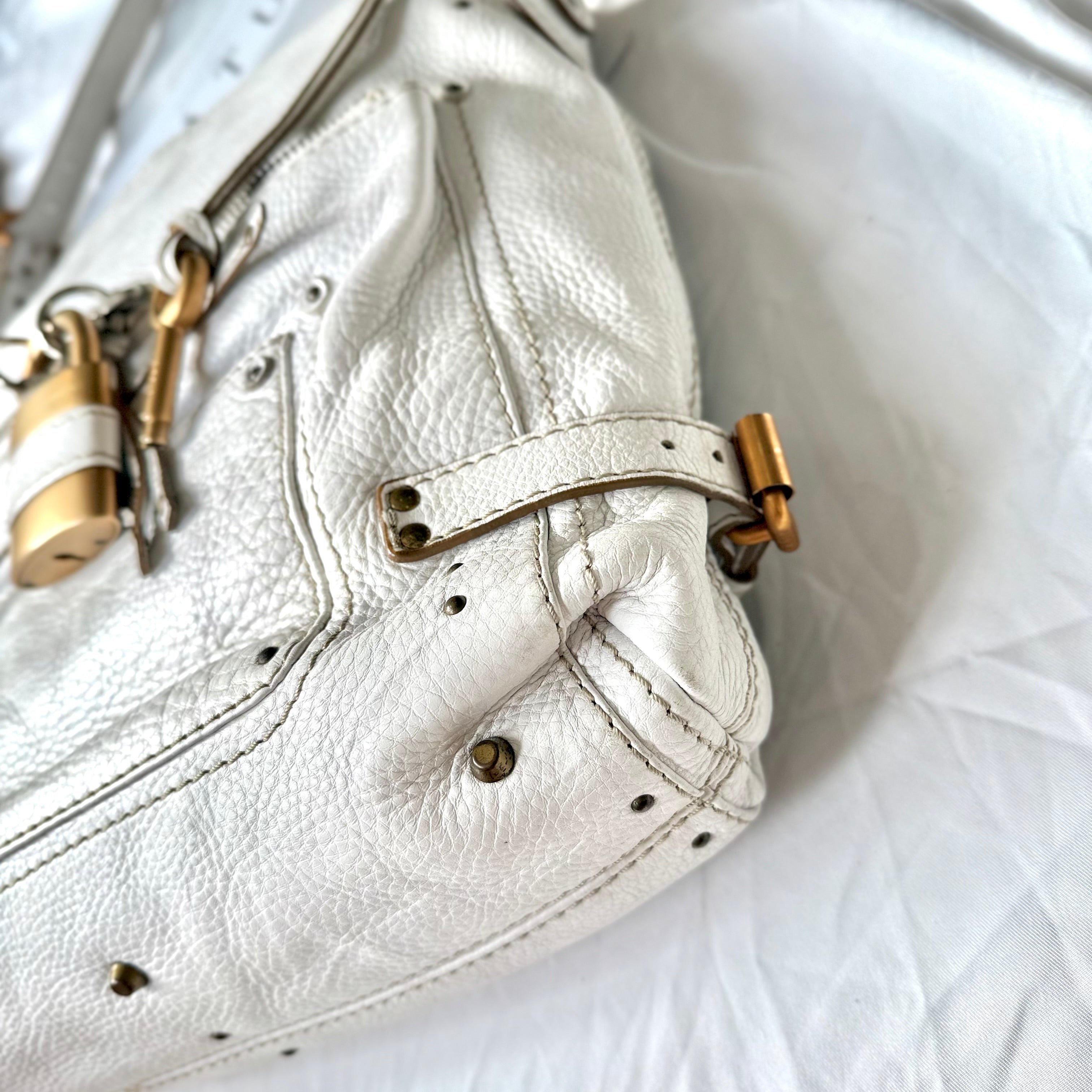 Chloe Leather Large Paddington Shoulder Bag White