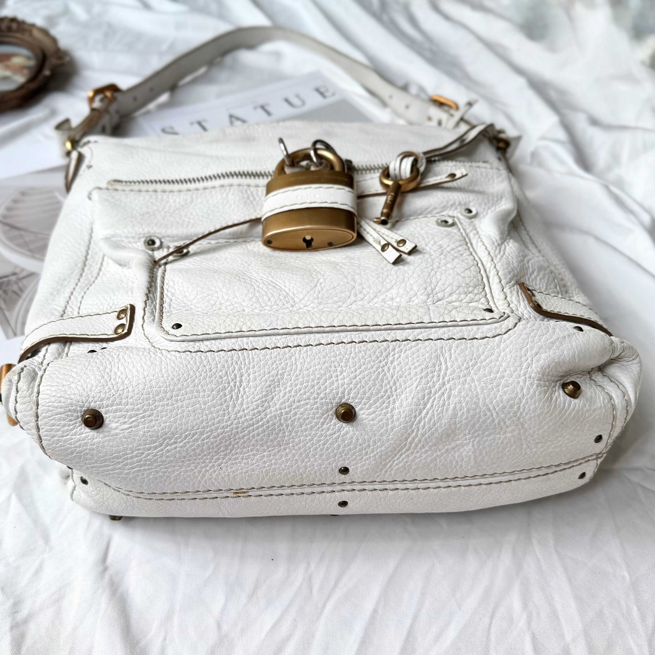 Chloe Leather Large Paddington Shoulder Bag White