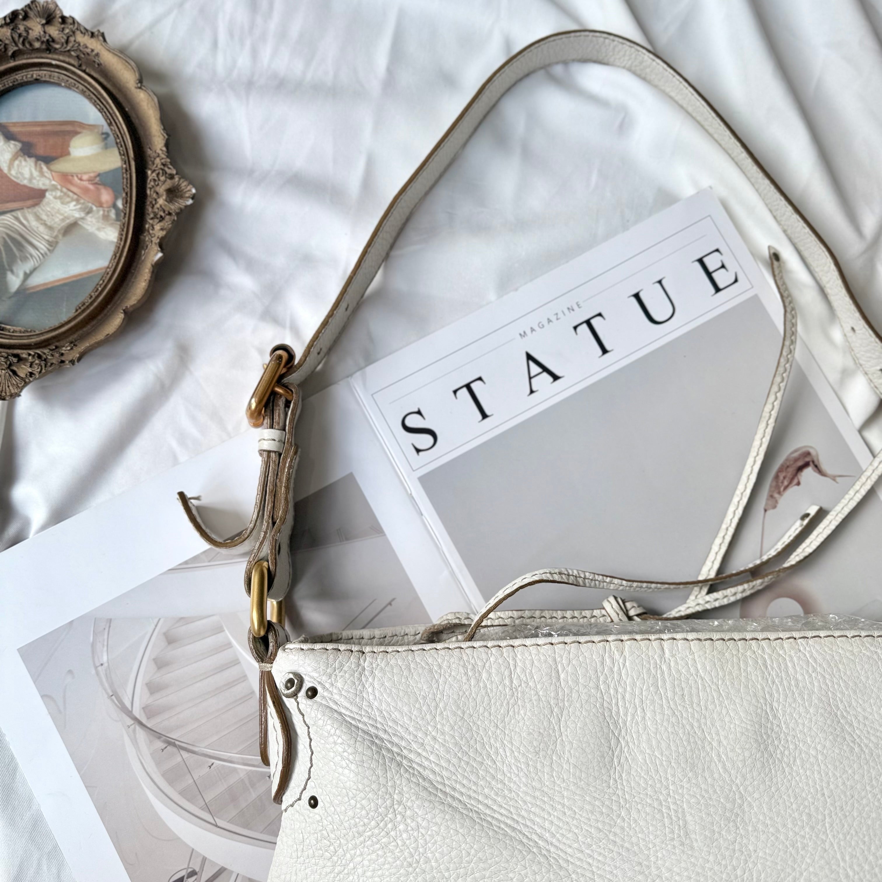 Chloe Leather Large Paddington Shoulder Bag White
