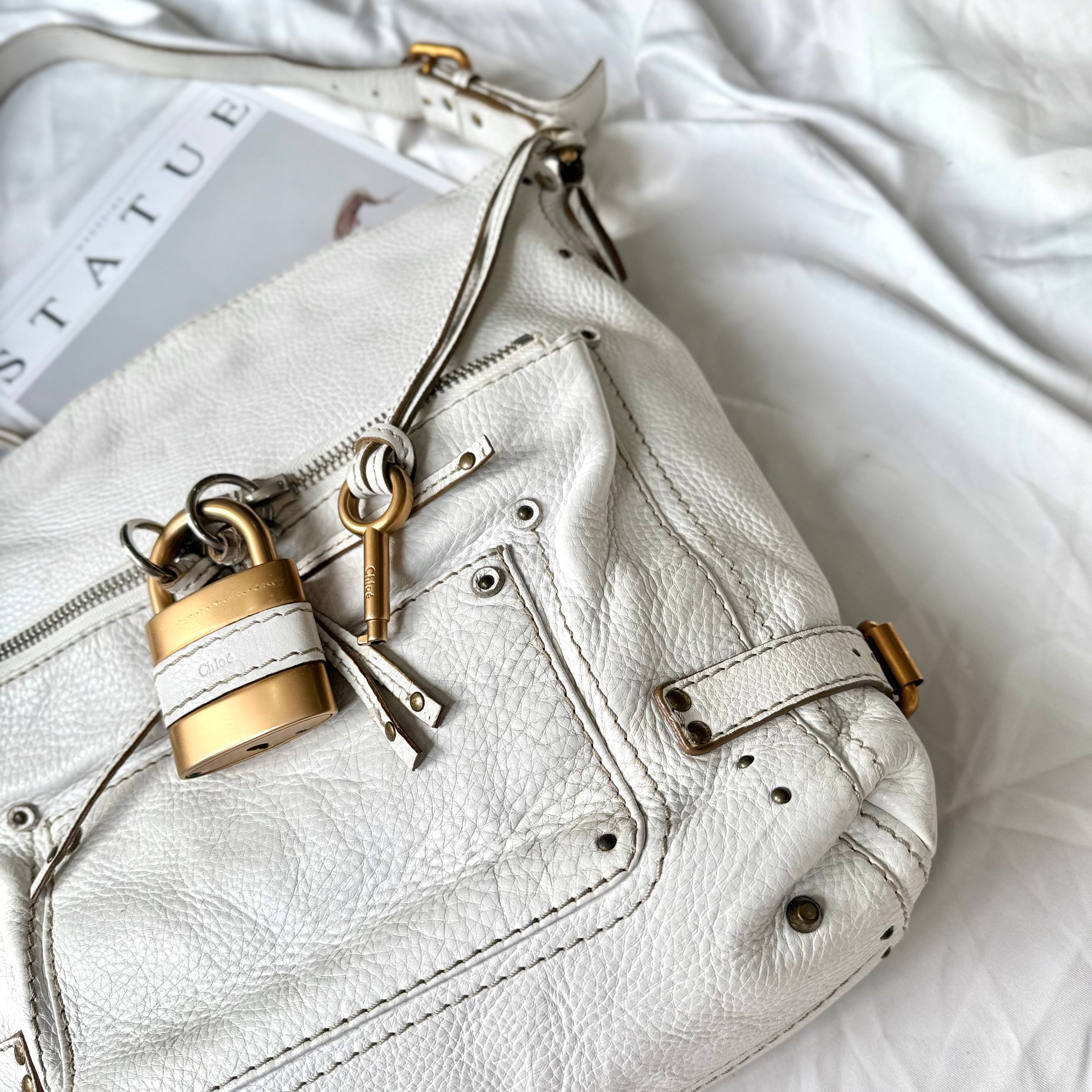 Chloe Leather Large Paddington Shoulder Bag White