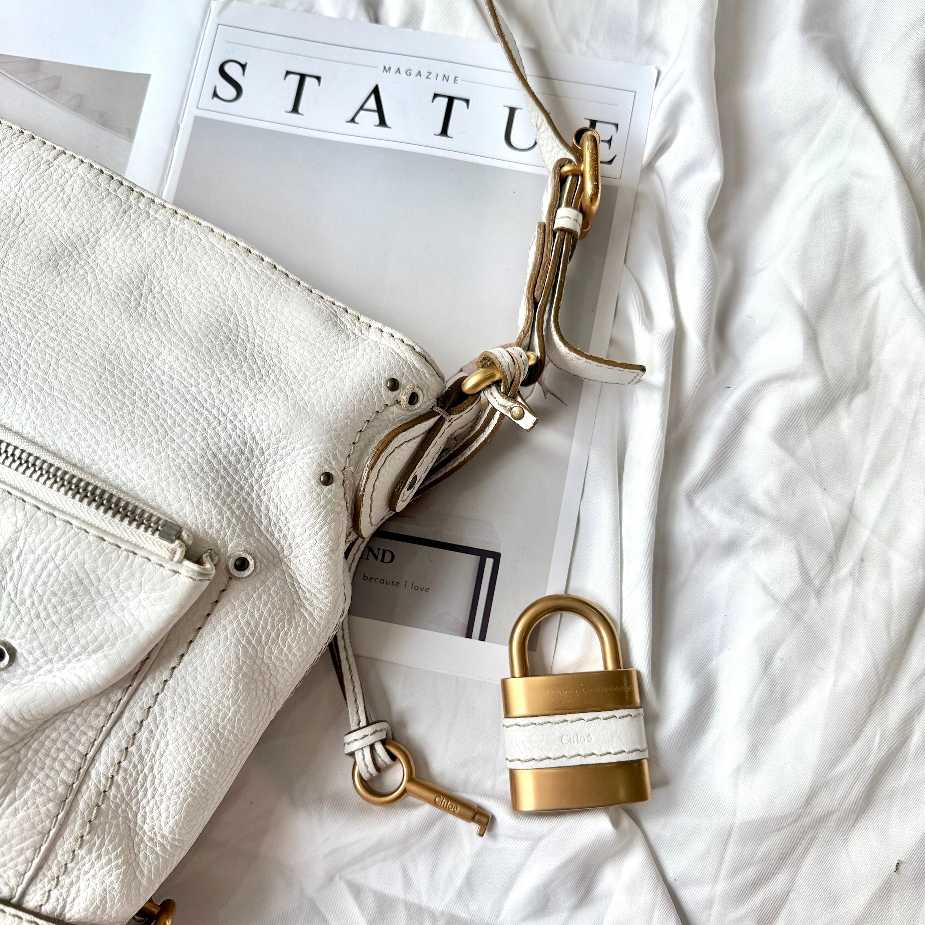 Chloe Leather Large Paddington Shoulder Bag White