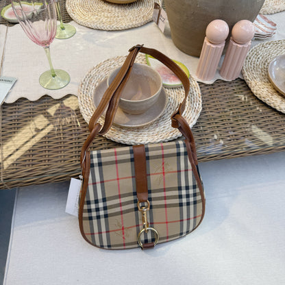 Burberry Nova Check Shoulder Bag Canvas Leather Beige Brown