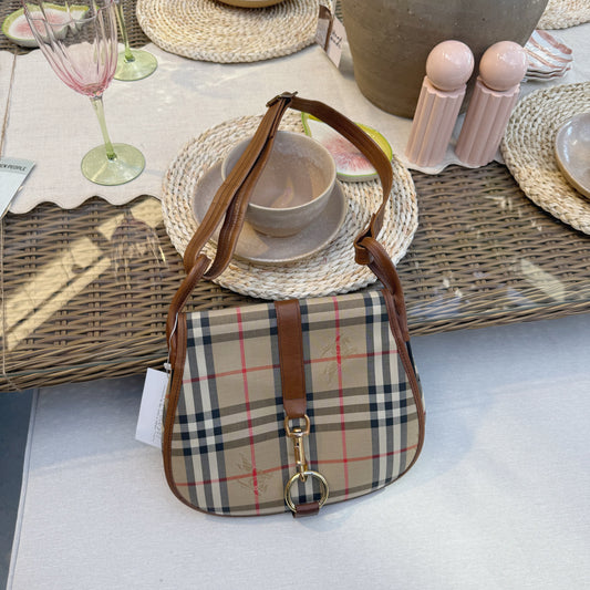 Burberry Nova Check Shoulder Bag Canvas Leather Beige Brown