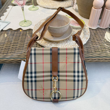 Burberry Nova Check Shoulder Bag Canvas Leather Beige Brown