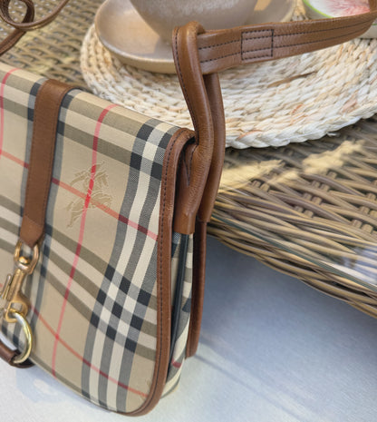 Burberry Nova Check Shoulder Bag Canvas Leather Beige Brown