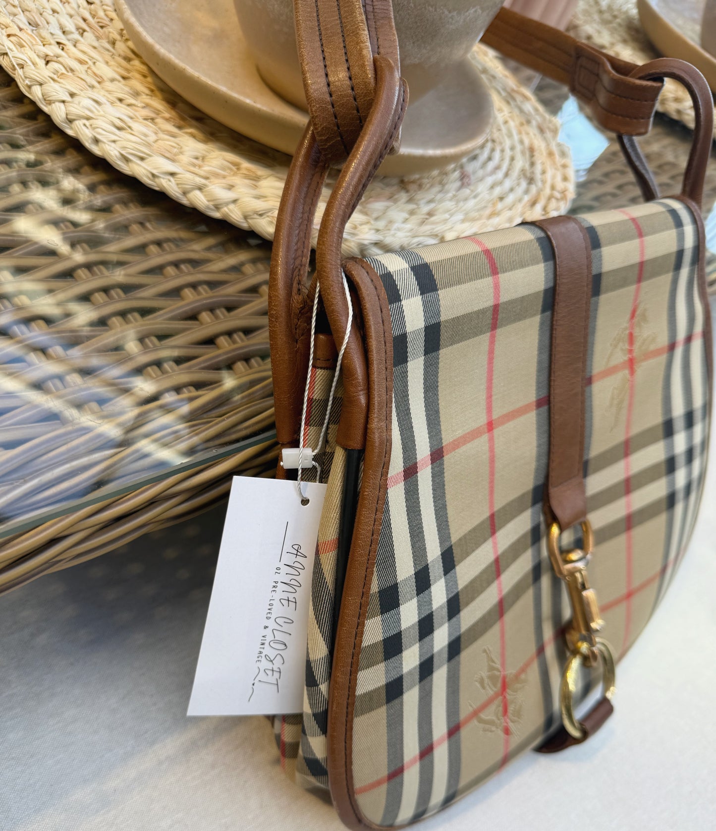 Burberry Nova Check Shoulder Bag Canvas Leather Beige Brown