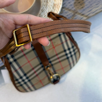 Burberry Nova Check Shoulder Bag Canvas Leather Beige Brown