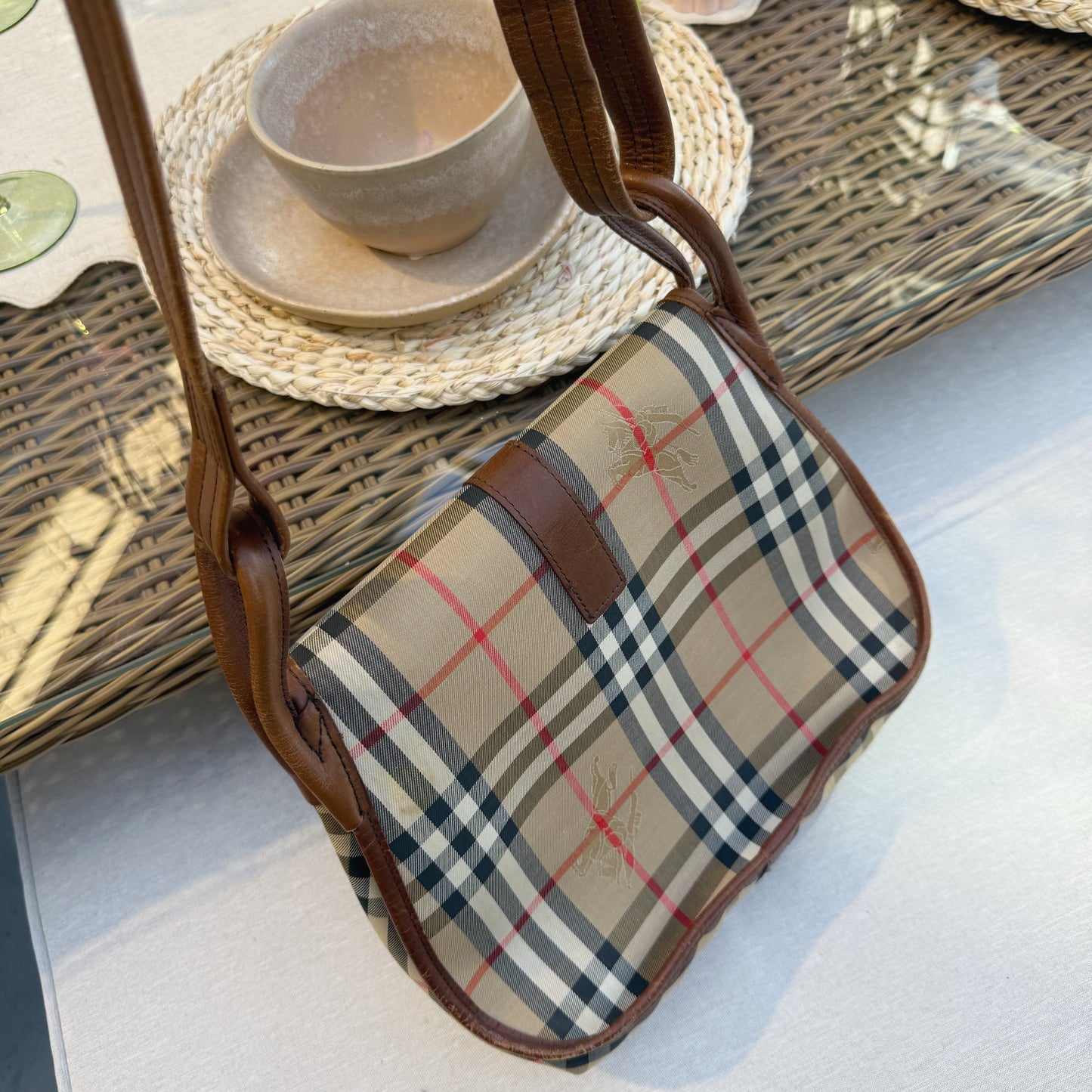 Burberry Nova Check Shoulder Bag Canvas Leather Beige Brown