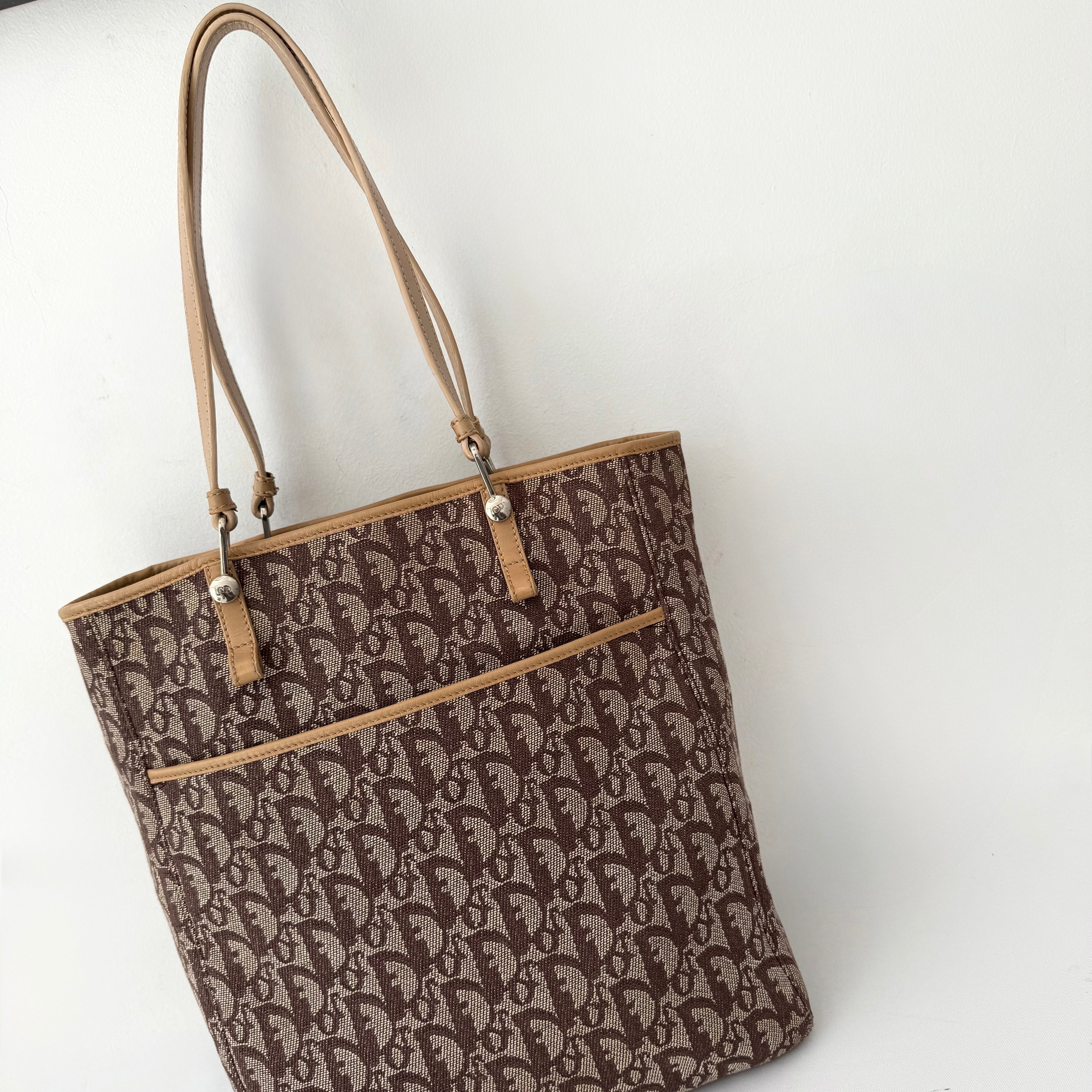 Christian Dior Trotter Brown Canvas Tote Bag