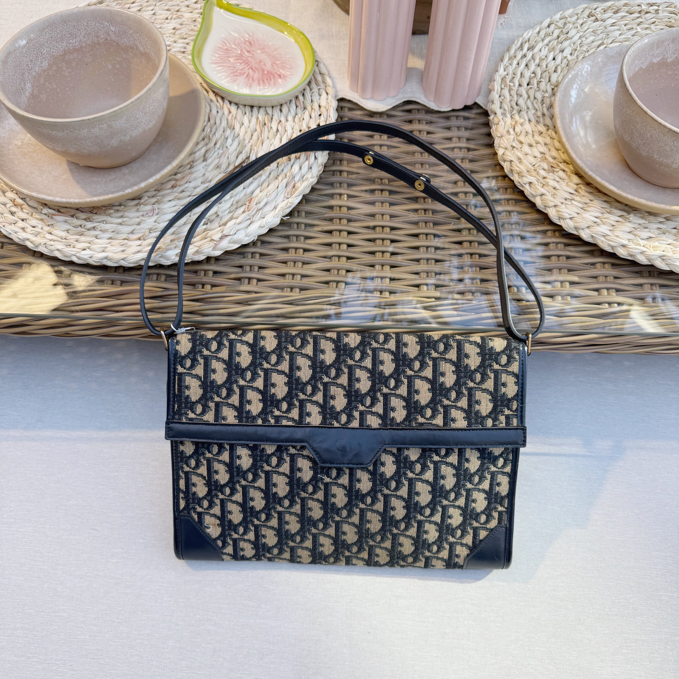 Christian Dior Vintage Blue Canvas Shoulder Bag
