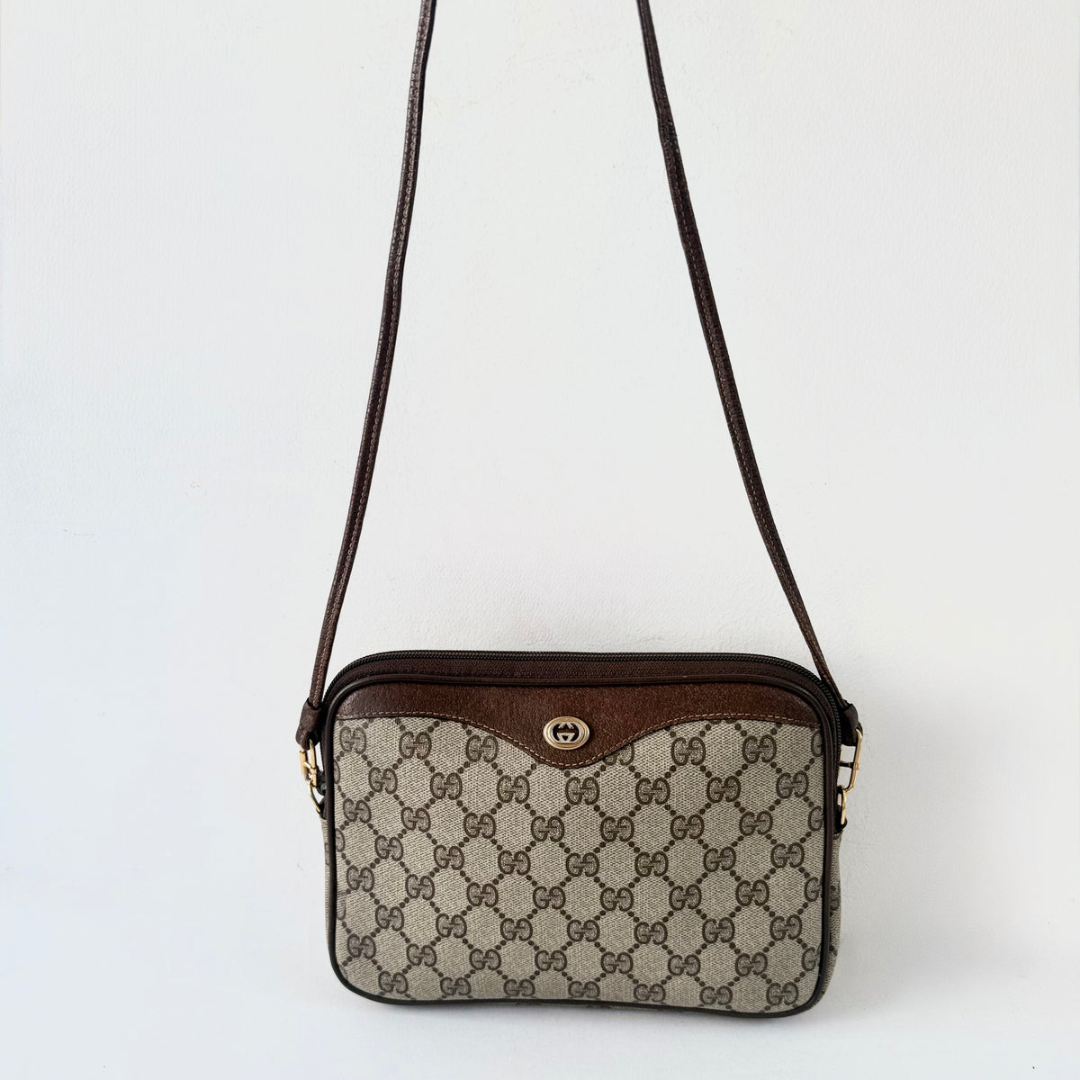Gucci Vintage Brown GG Logo Monogram Coated Canvas