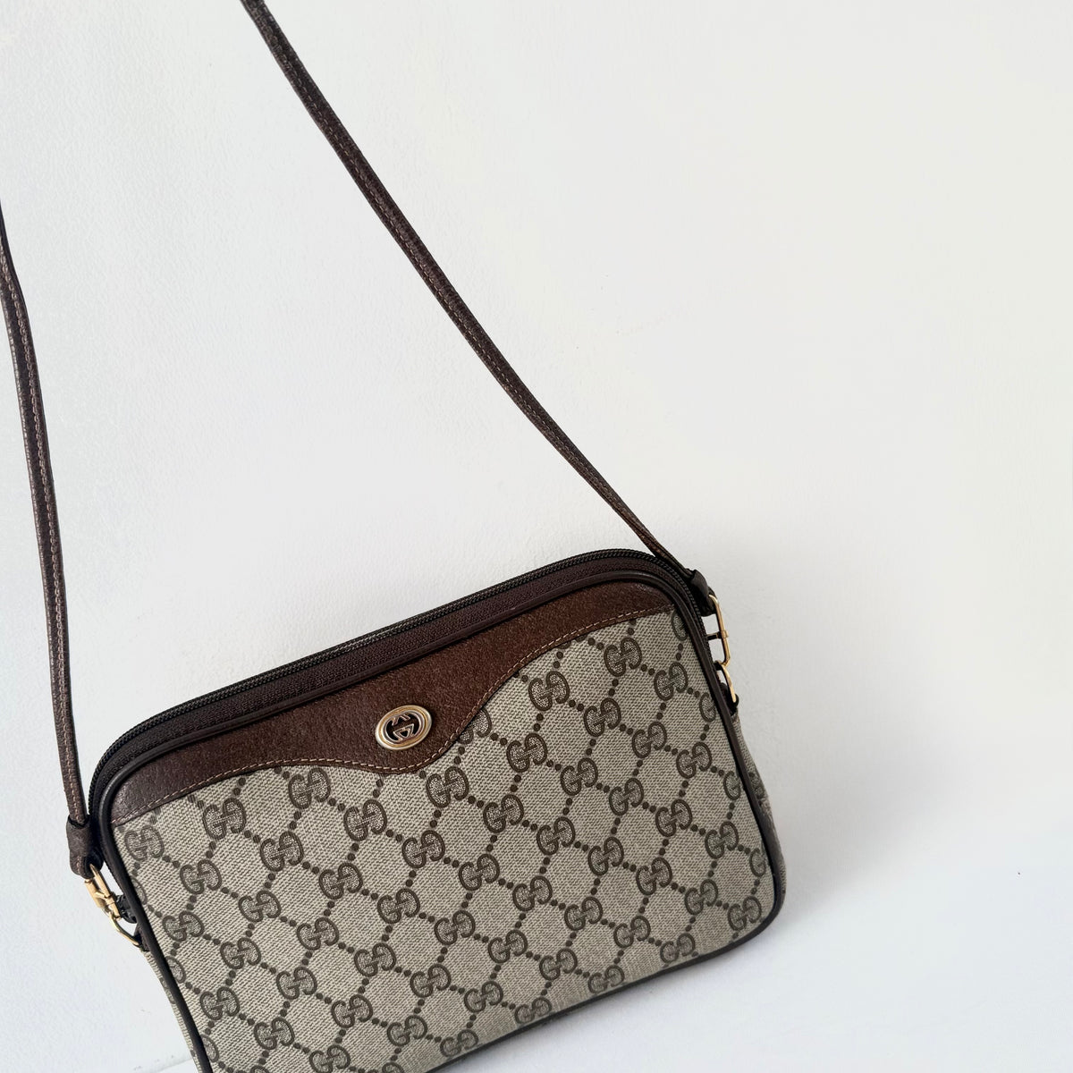Gucci Vintage Brown GG Logo Monogram Coated Canvas