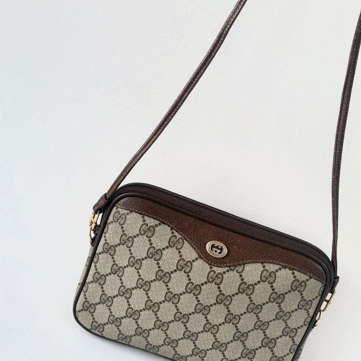 Gucci Vintage Brown GG Logo Monogram Coated Canvas