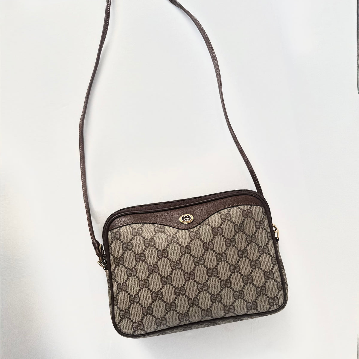 Gucci Vintage Brown GG Logo Monogram Coated Canvas