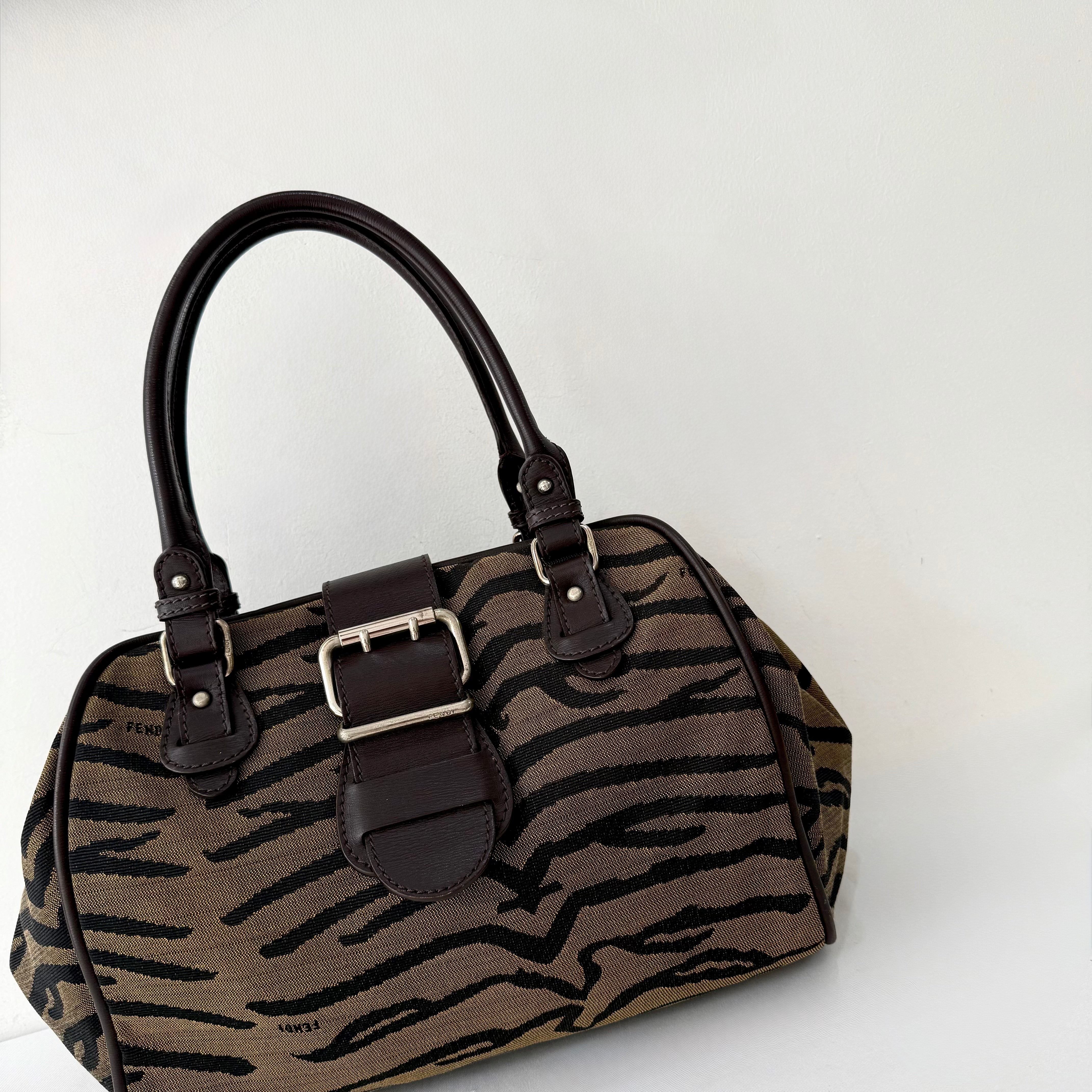 Fendi Vintage Tiger-Print Bowler Bag