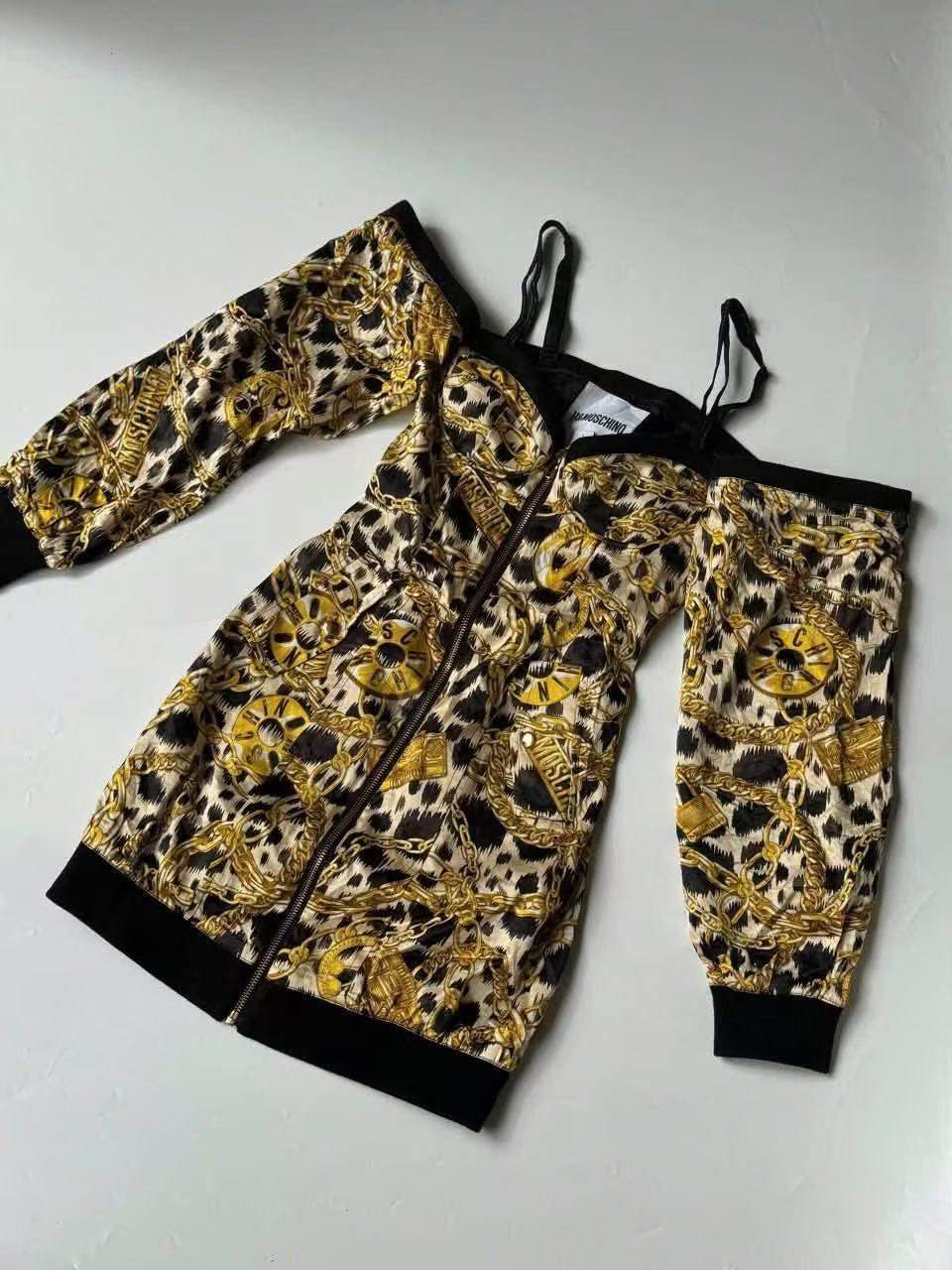 H&M x MOSCHINO Chain Leopard Print Off The Shoulder Dress 