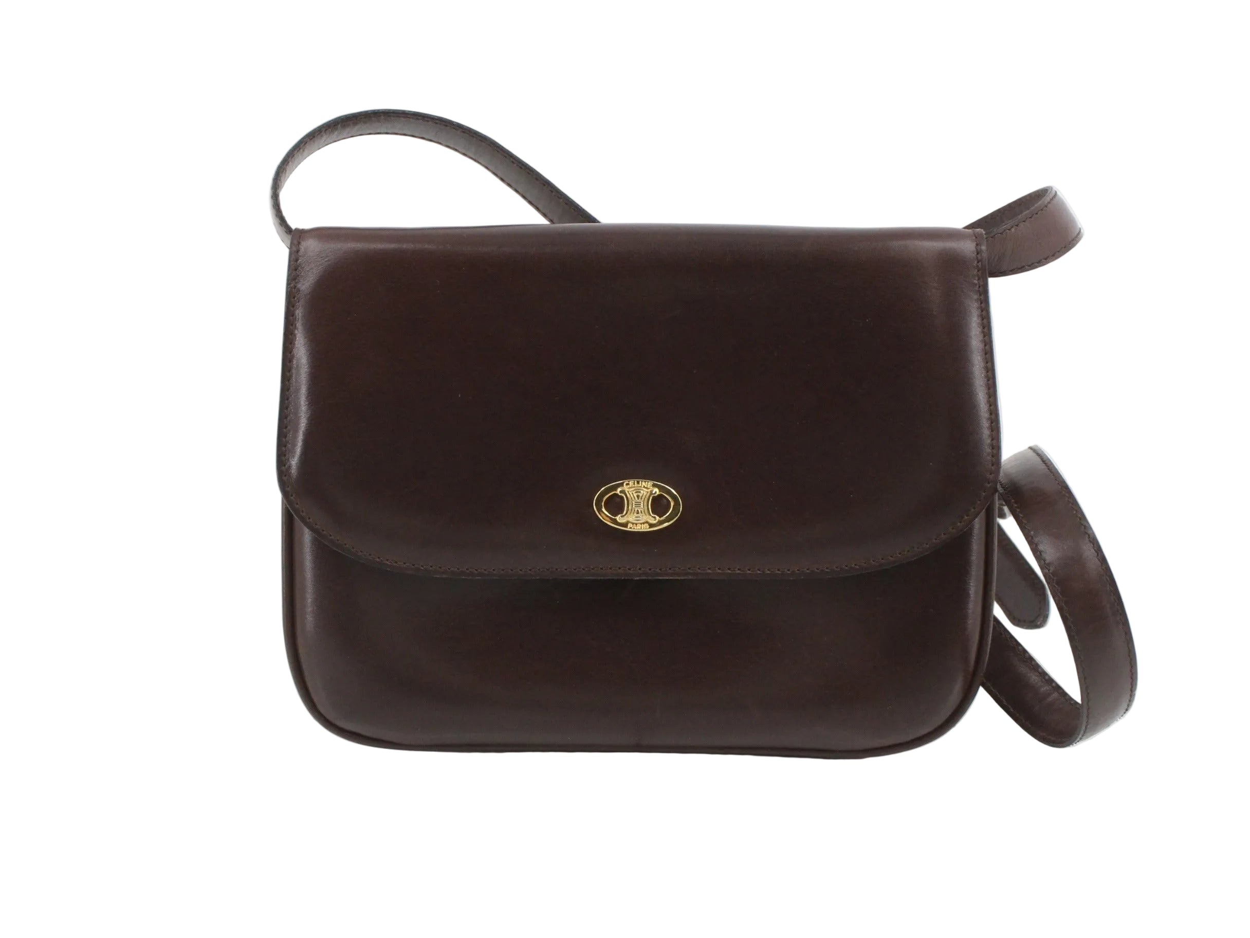 Celine Vintage Paris Triomphe Dark Brown Shoulder Bag