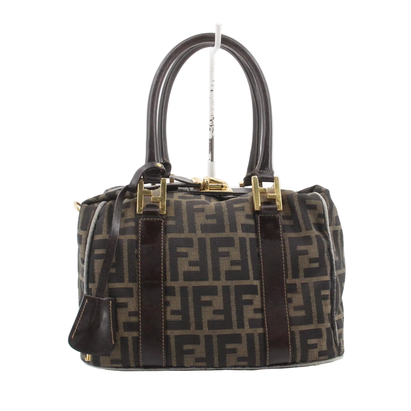 Fendi Vintage handle bowling bag canvas brown GHW