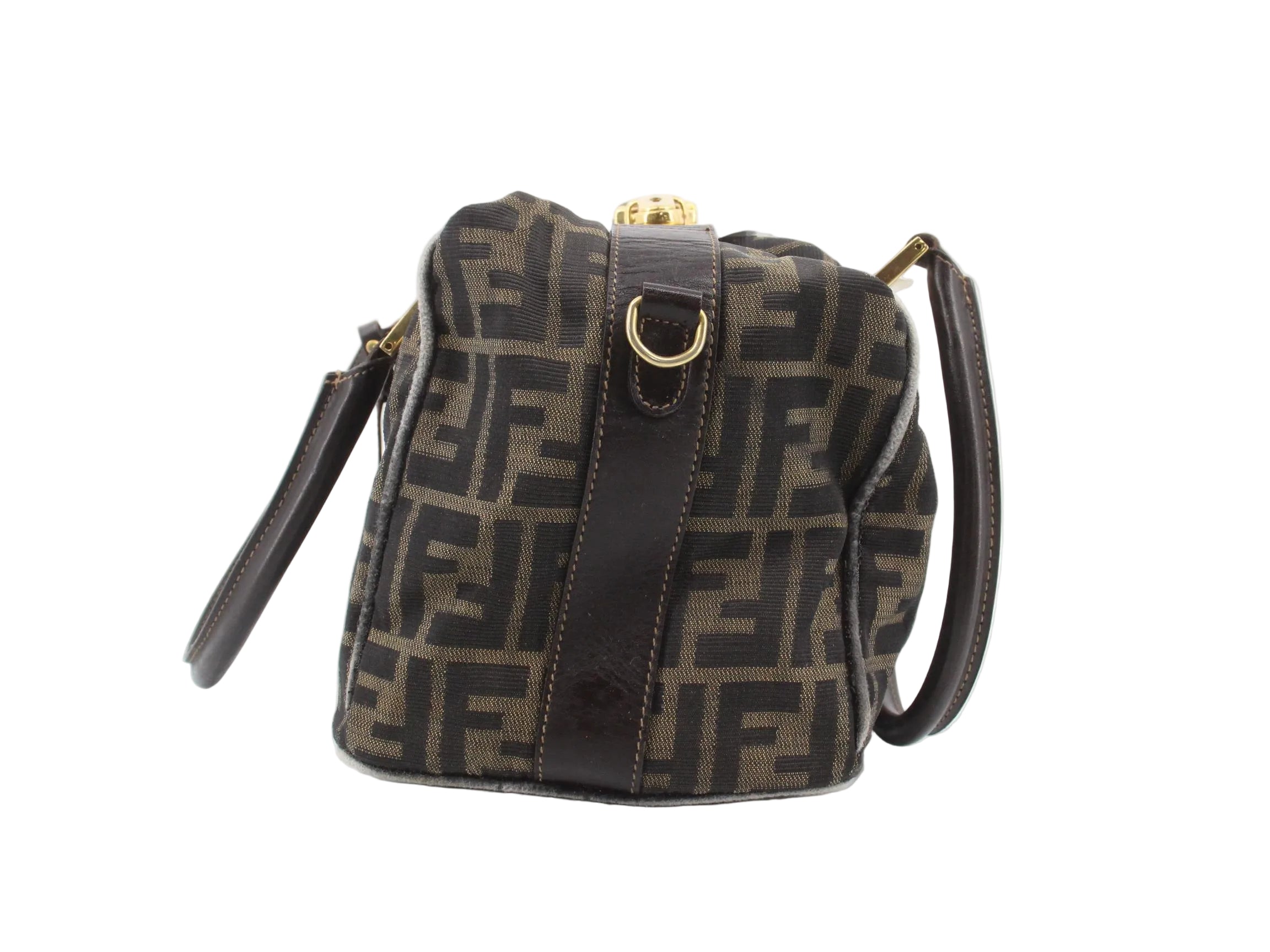 Fendi Vintage handle bowling bag canvas brown GHW