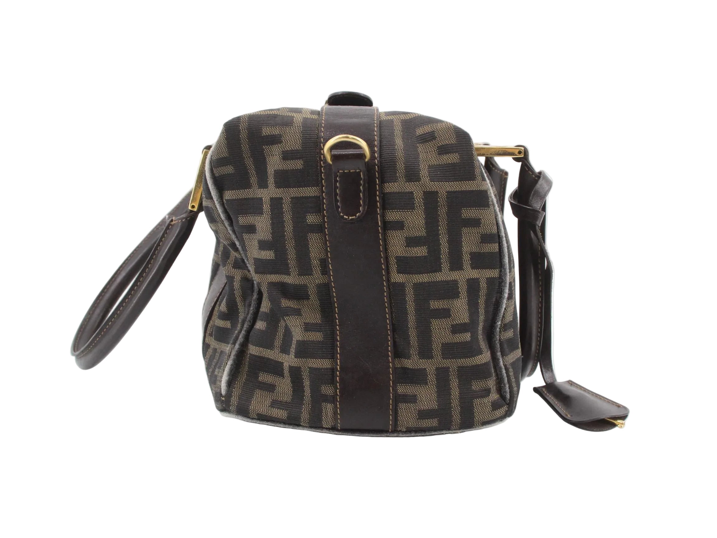 Fendi Vintage handle bowling bag canvas brown GHW