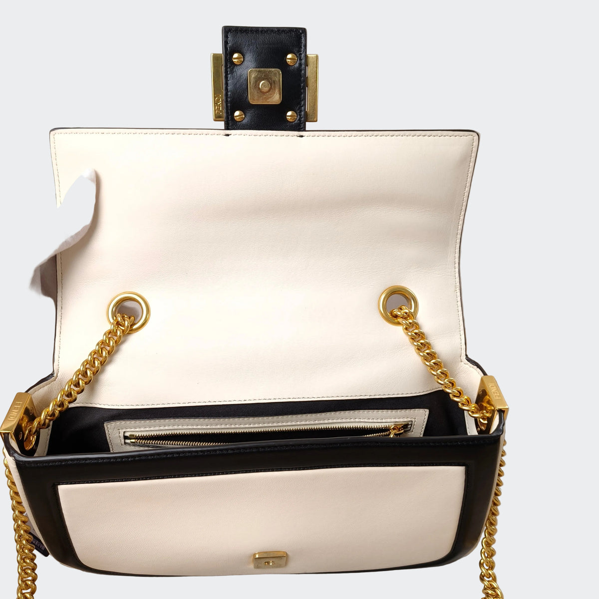 Fendi Nappa Apolo Bi-Color Chain Baguette Black and White