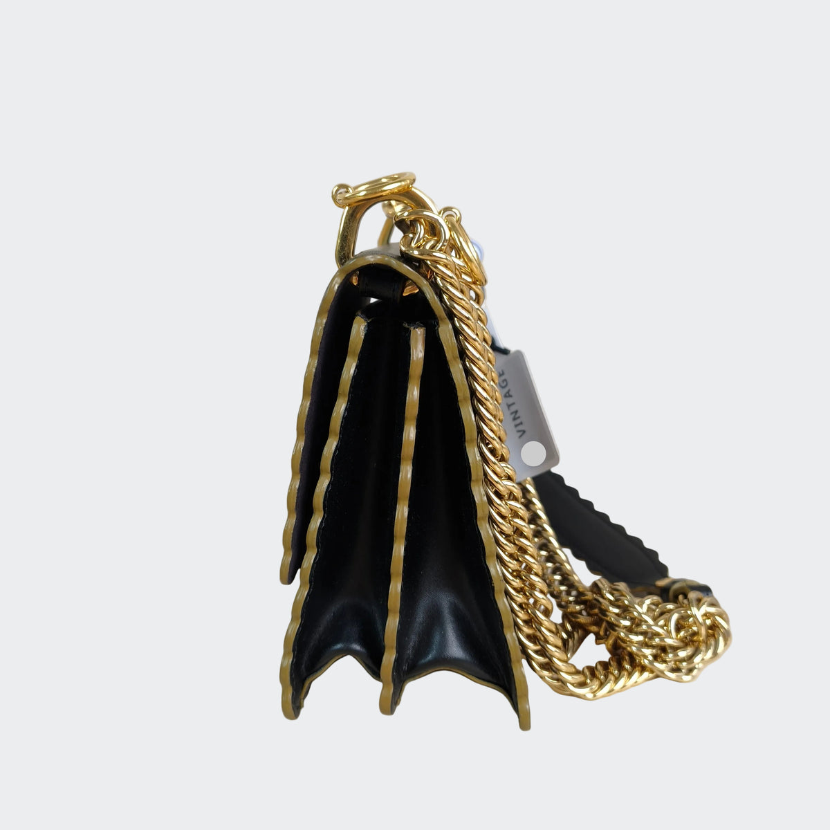 Fendi Black Smooth Leather Mini I Kan Chain Shoulder Bag