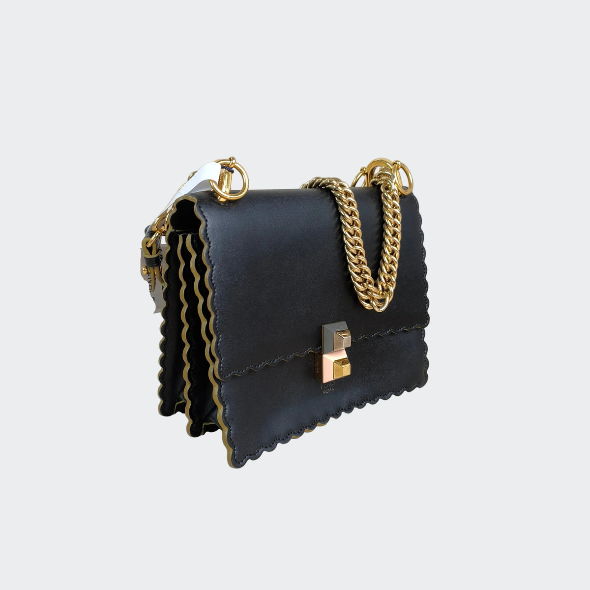 Fendi Black Smooth Leather Mini I Kan Chain Shoulder Bag