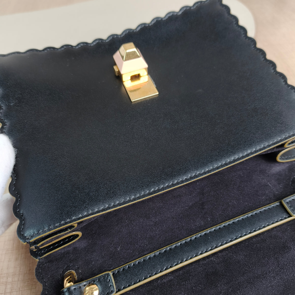 Fendi Black Smooth Leather Mini I Kan Chain Shoulder Bag