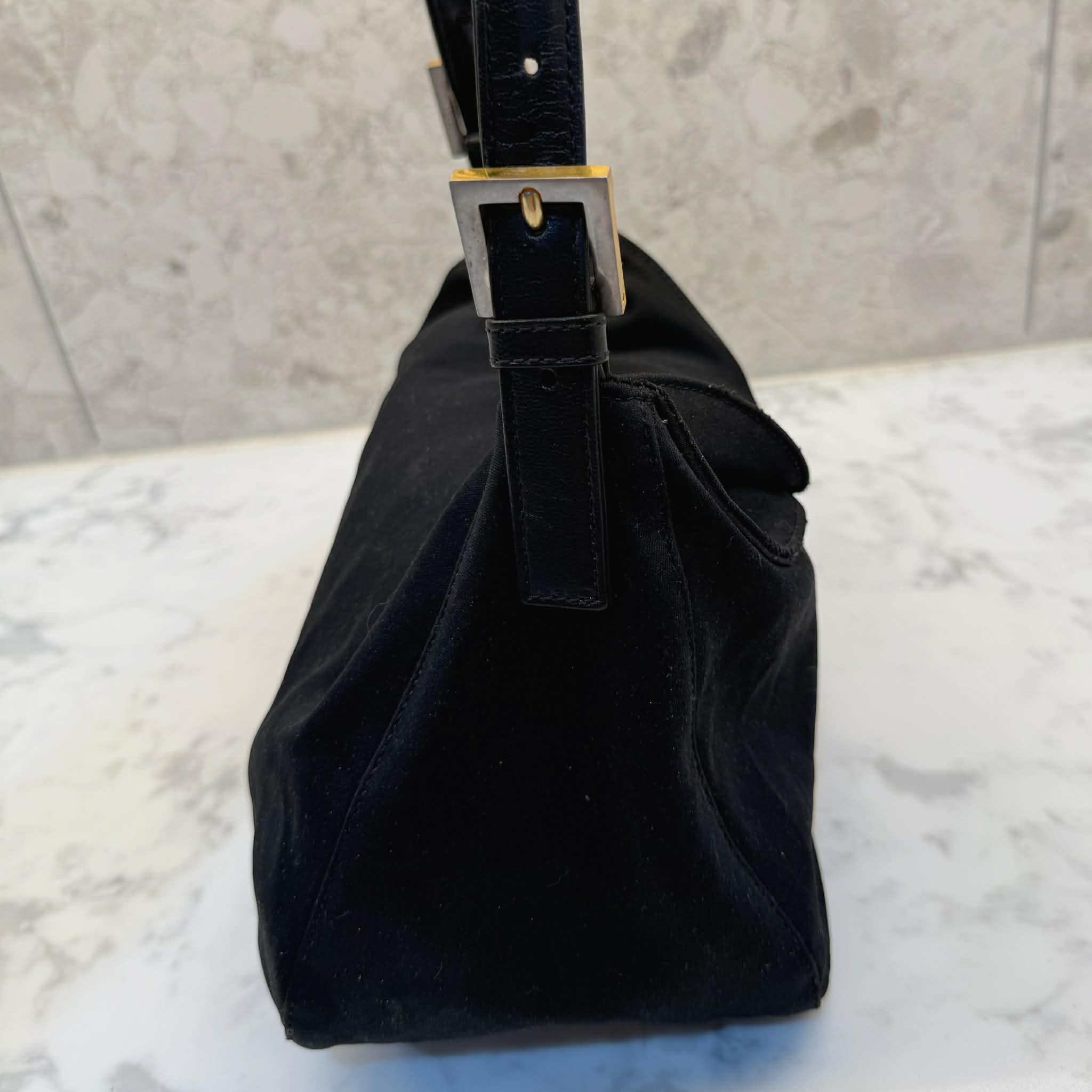 FENDI BLACK WOOL MAMMA BAGUETTE BAG 