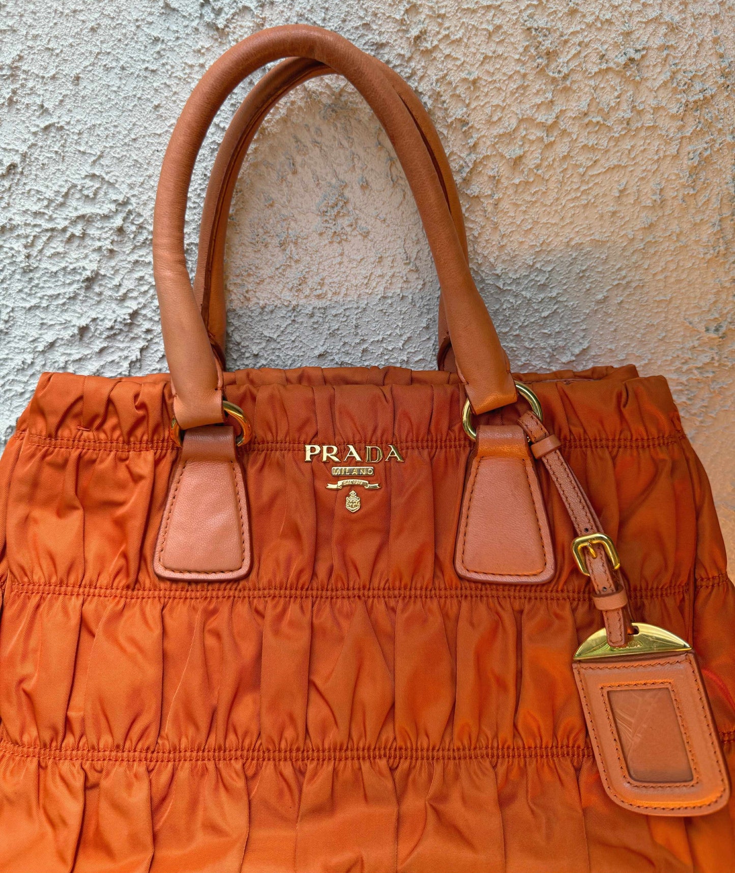 PRADA Orange Nylon Gaufre Tessuto Tote Bag