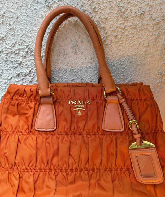 PRADA Orange Nylon Gaufre Tessuto Tote Bag