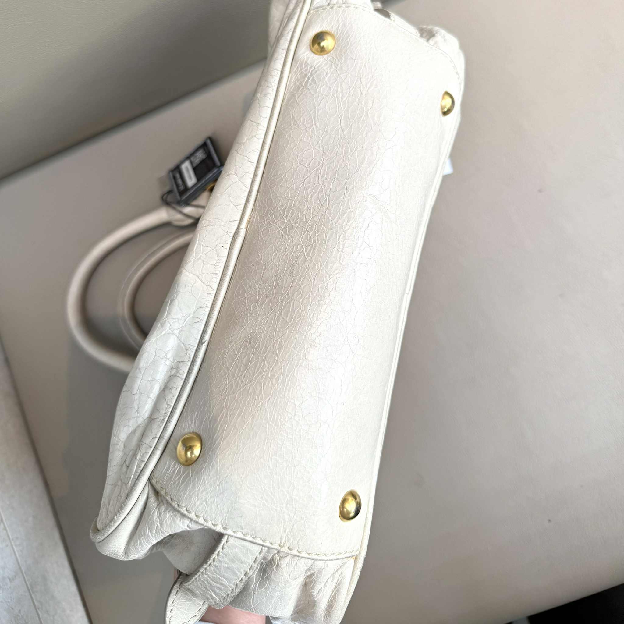 Miu Miu White Vitello Lux Leather Charm Satchel