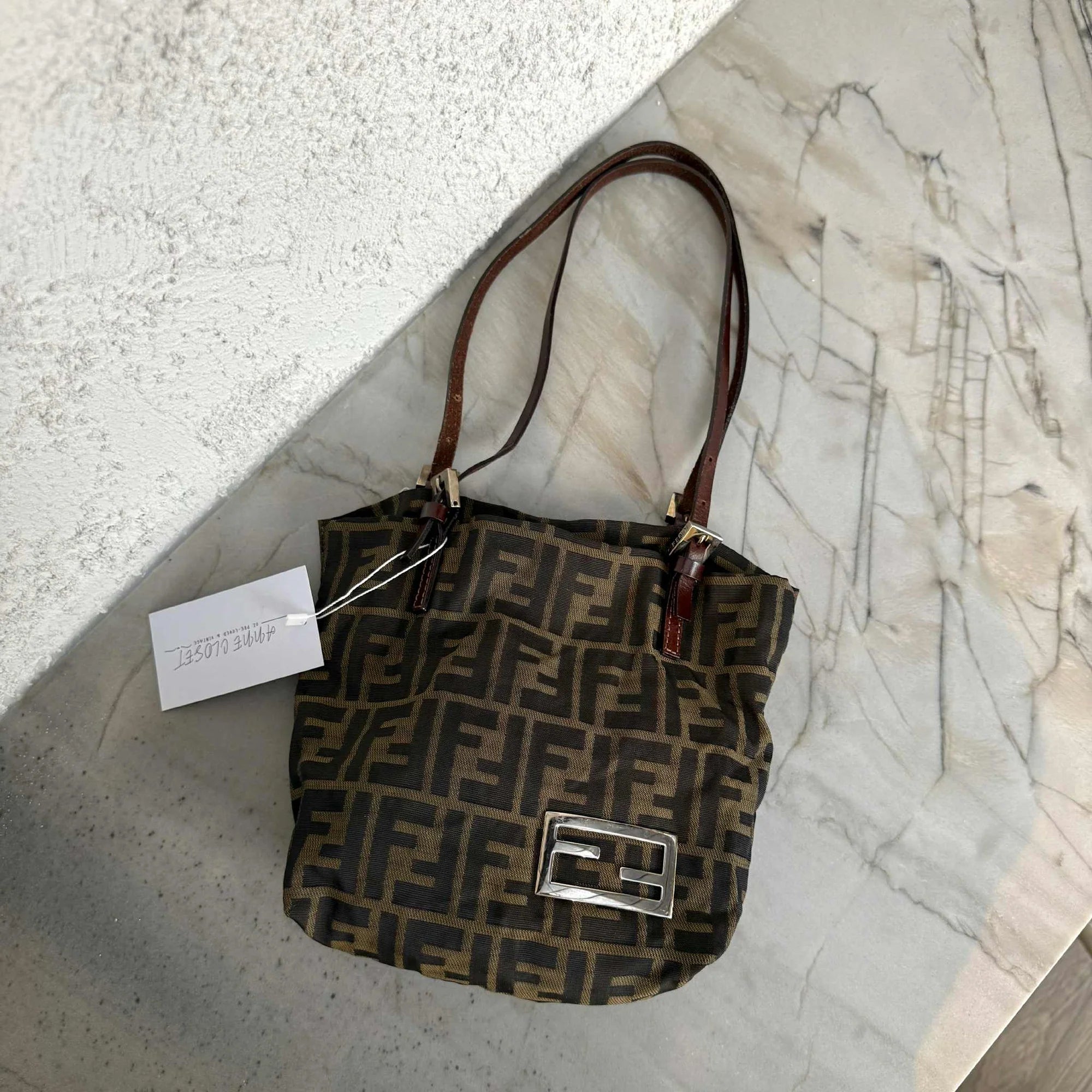 Fendi Zucca Canvas Tote Silver F logo