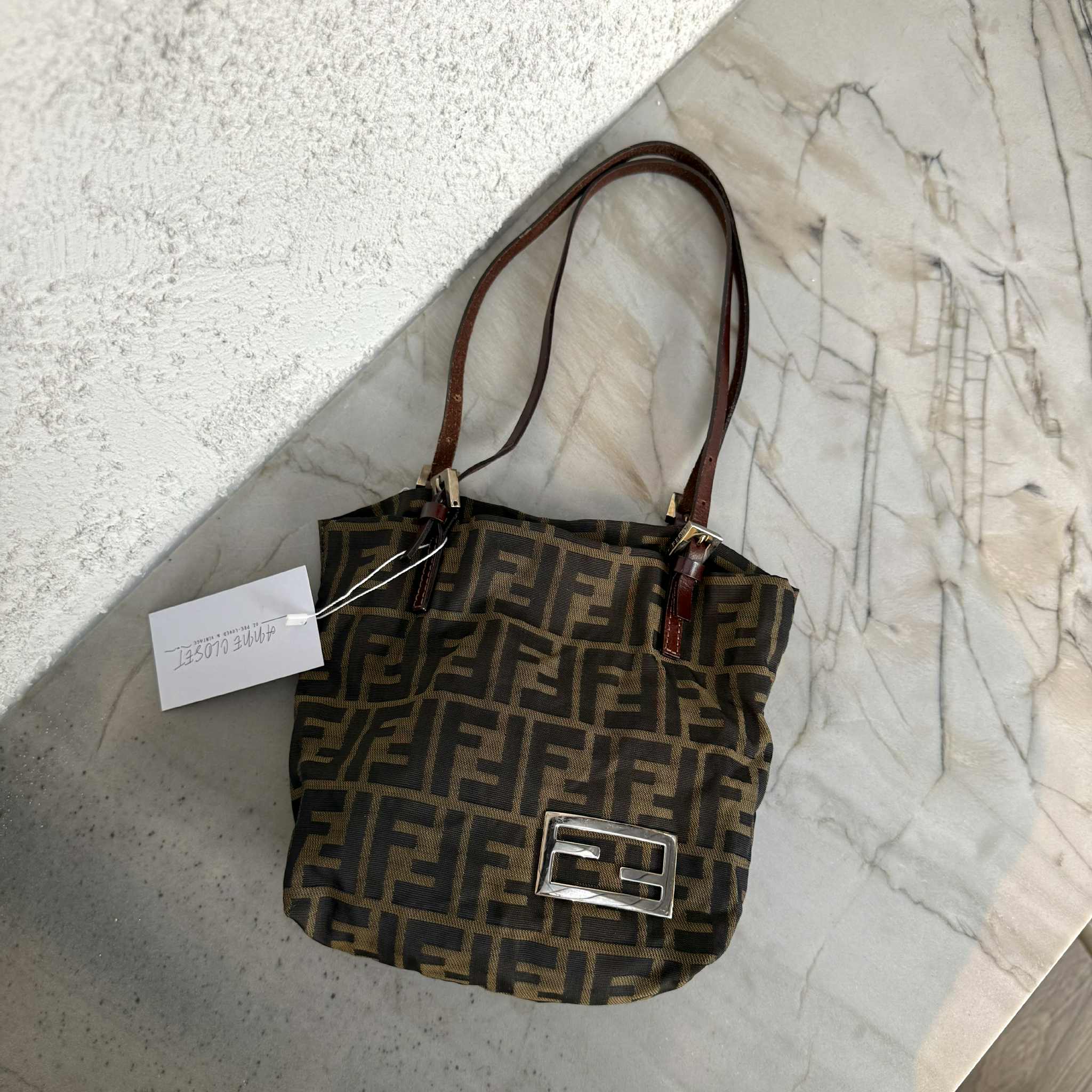 Fendi Zucca Canvas Tote Silver F logo