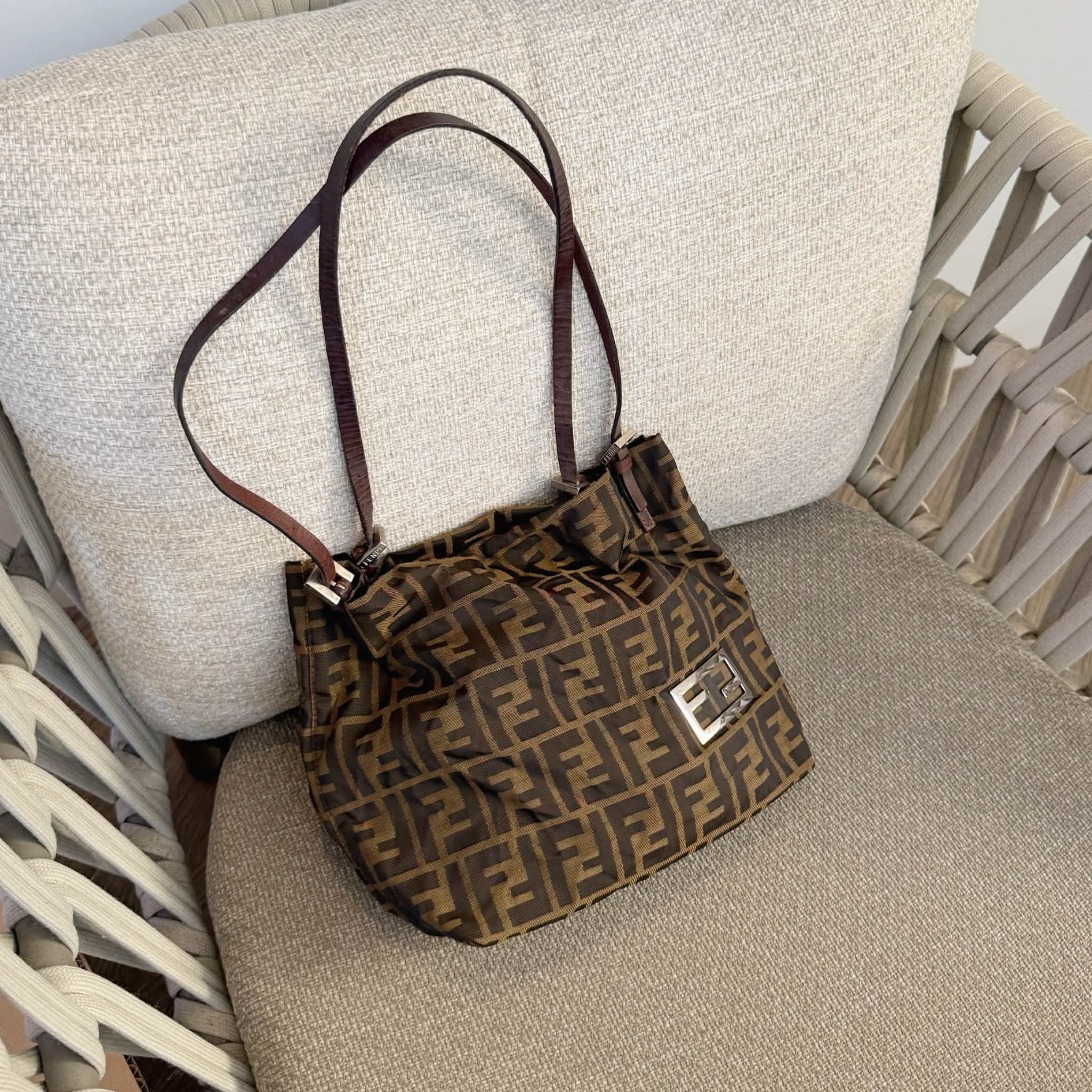 Fendi Zucca Canvas Tote Silver F logo