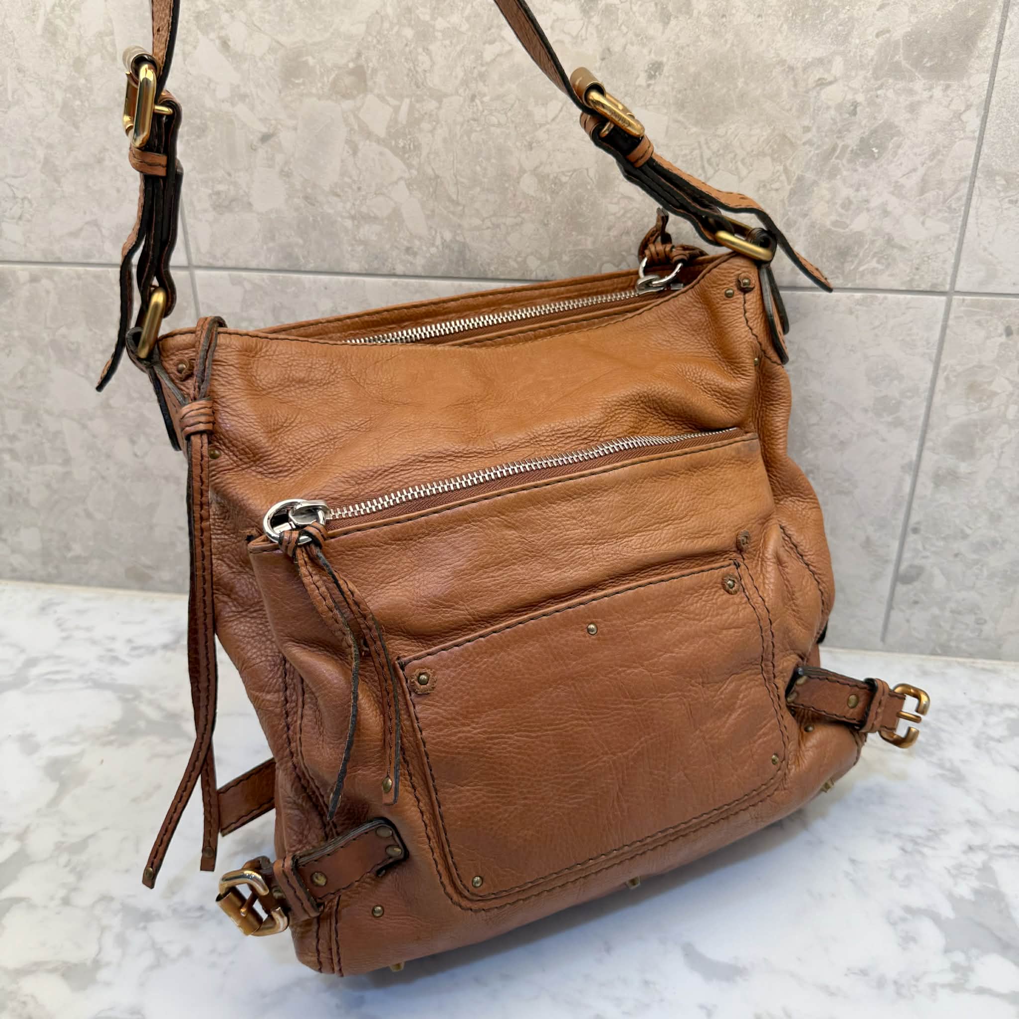 Chloe Leather Large Paddington Shoulder Bag Brown