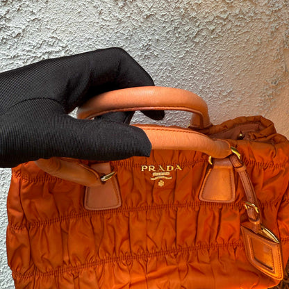 PRADA Orange Nylon Gaufre Tessuto Tote Bag