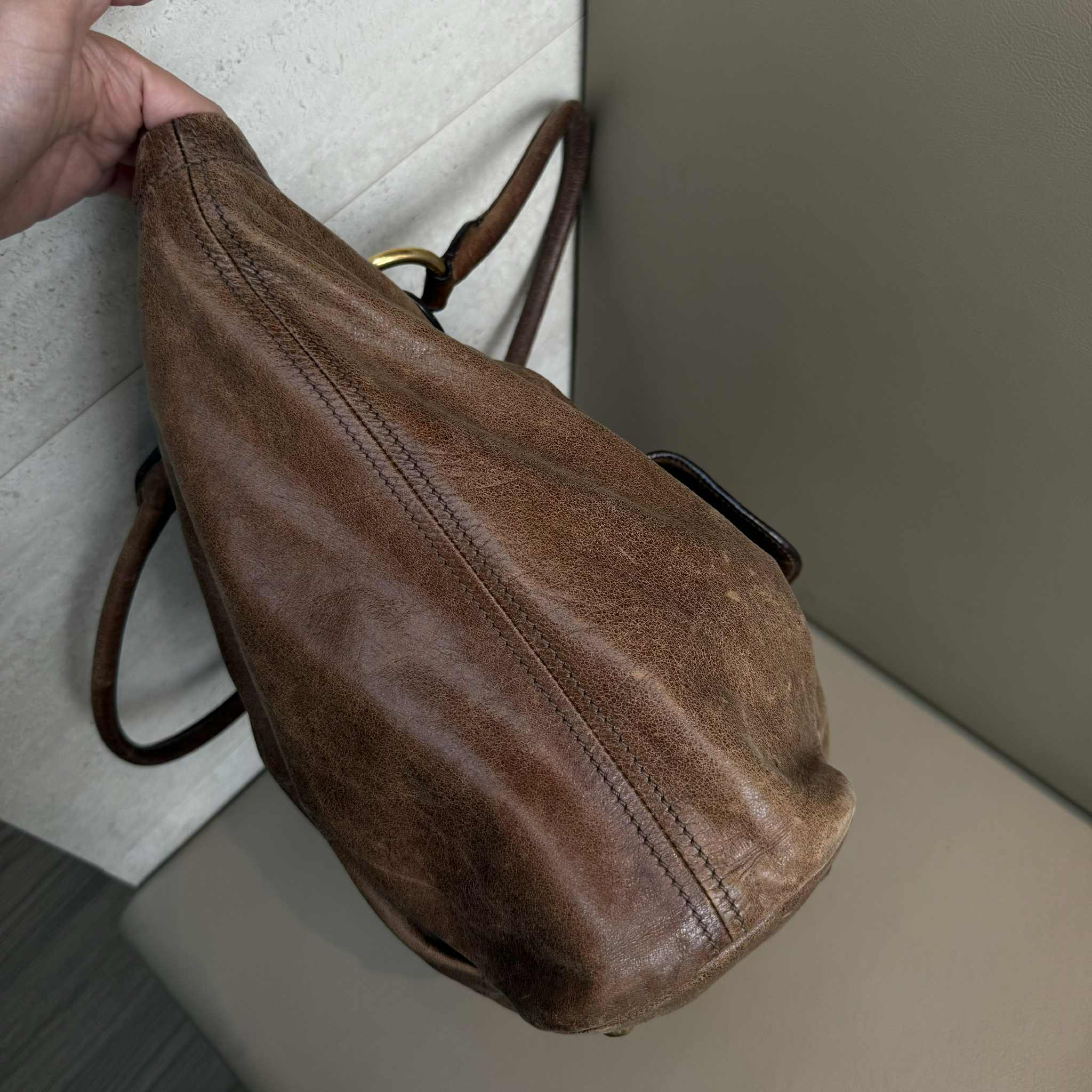 Miu Miu Tan Brown Gold Large Tote Bag 