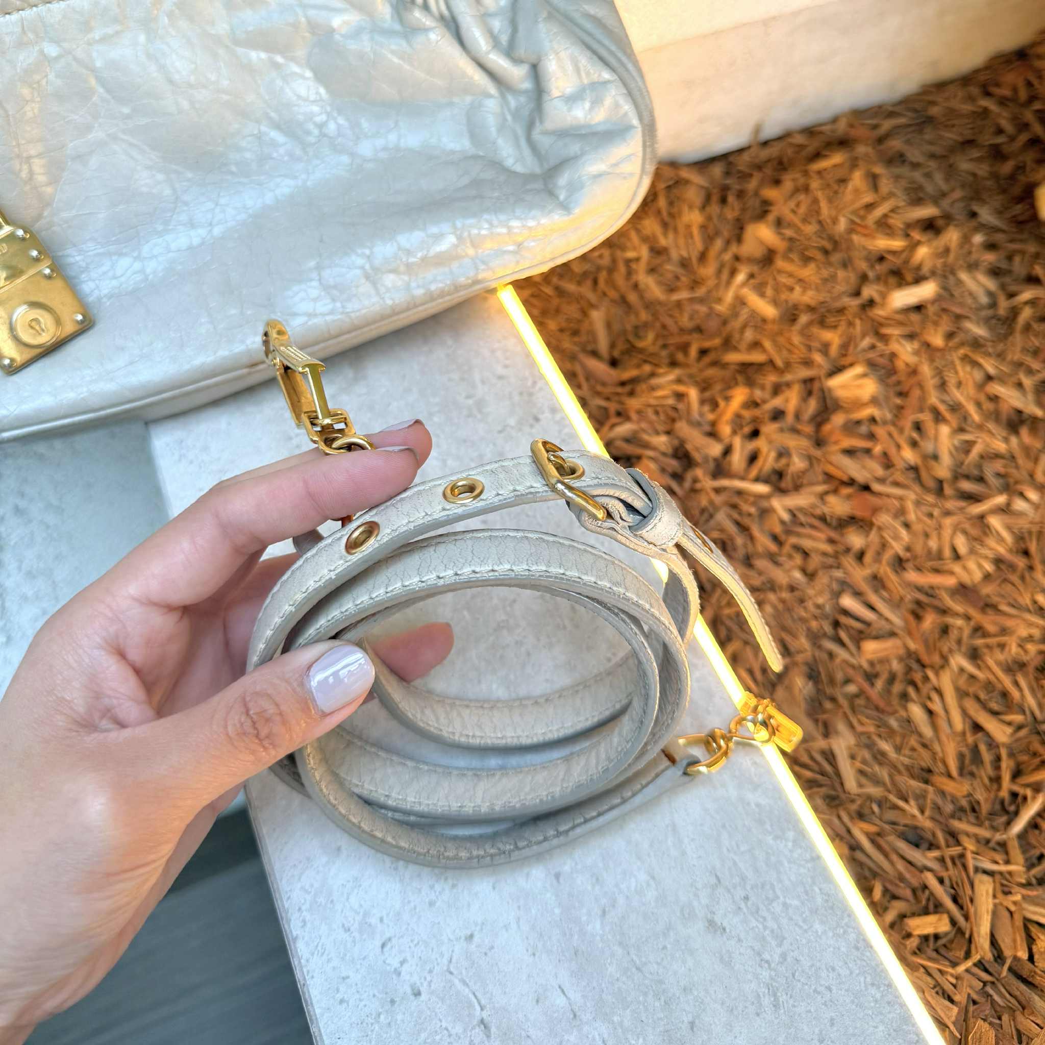 Miu Miu White Vitello Lux Leather Charm Satchel